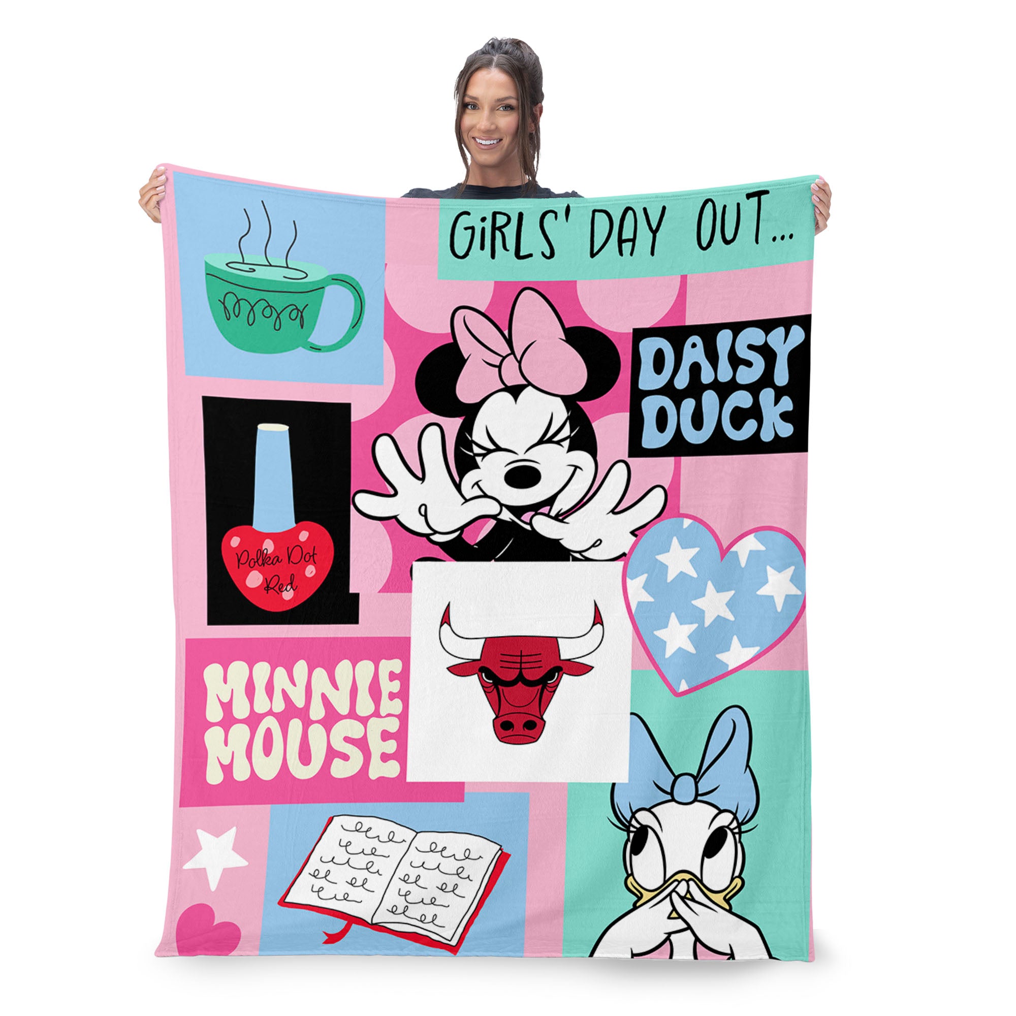 NBA Chicago Bulls Disney Minnie Mouse Checker Floral Pink Silk Touch Throw Blanket 46x60 inches