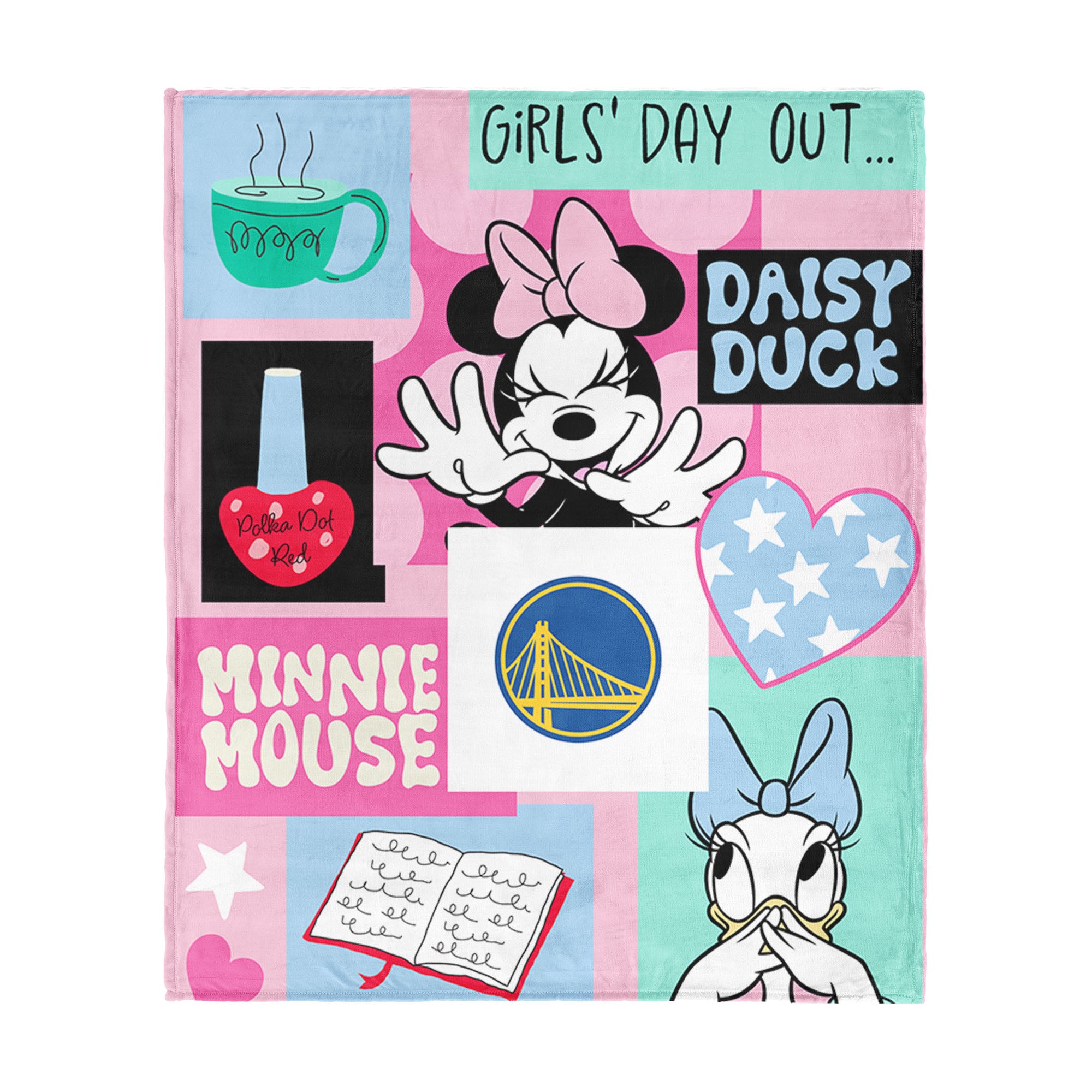 NBA Golden State Warriors Disney Minnie Mouse Checker Floral Pink Silk Touch Throw Blanket 46x60 inches
