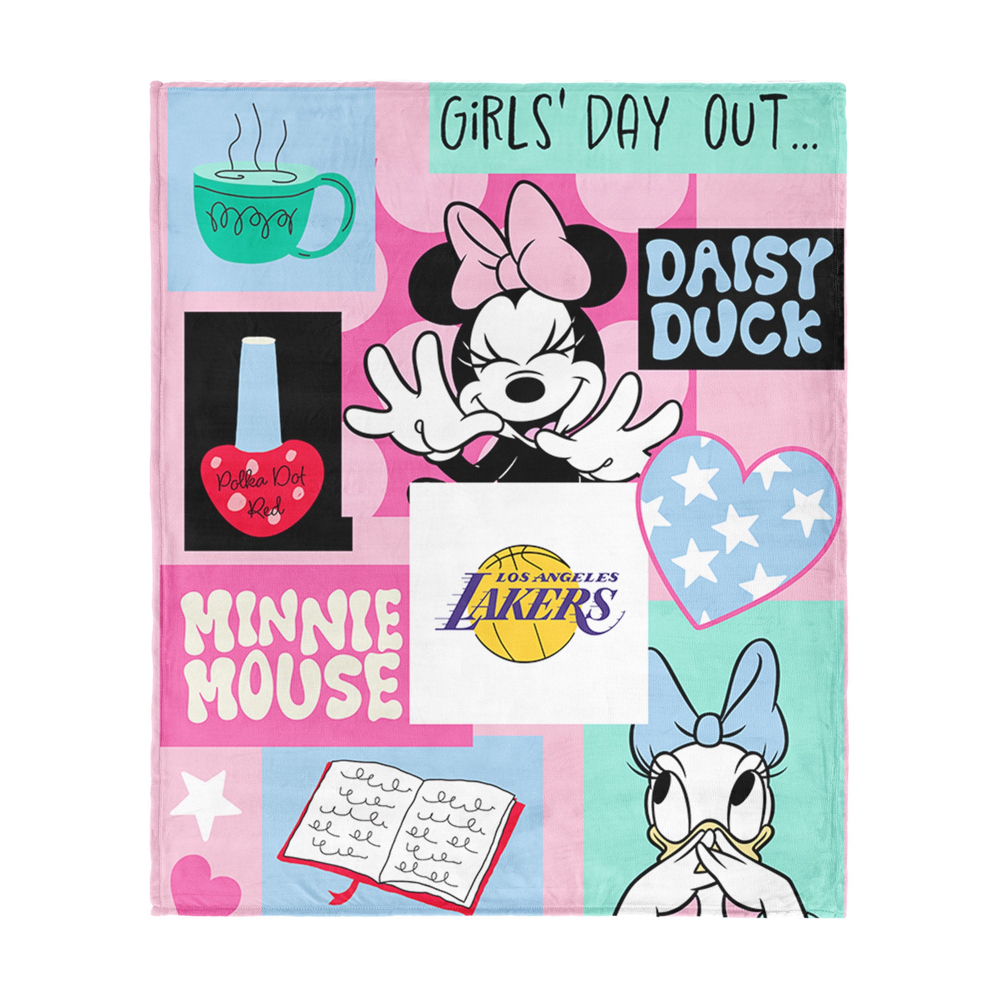 NBA Los Angeles Lakers Disney Minnie Mouse Checker Floral Pink Silk Touch Throw Blanket 46x60 inches