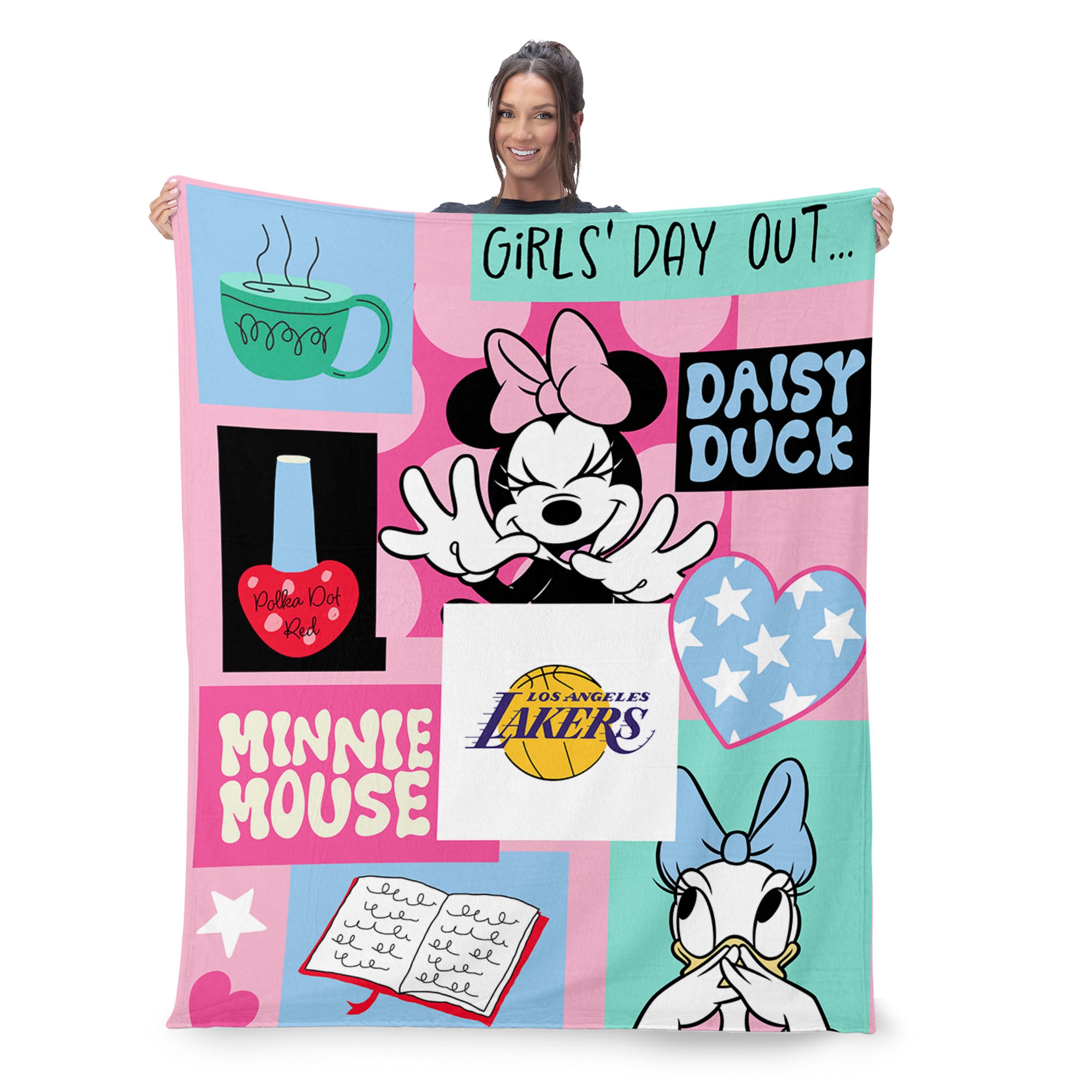 NBA Los Angeles Lakers Disney Minnie Mouse Checker Floral Pink Silk Touch Throw Blanket 46x60 inches