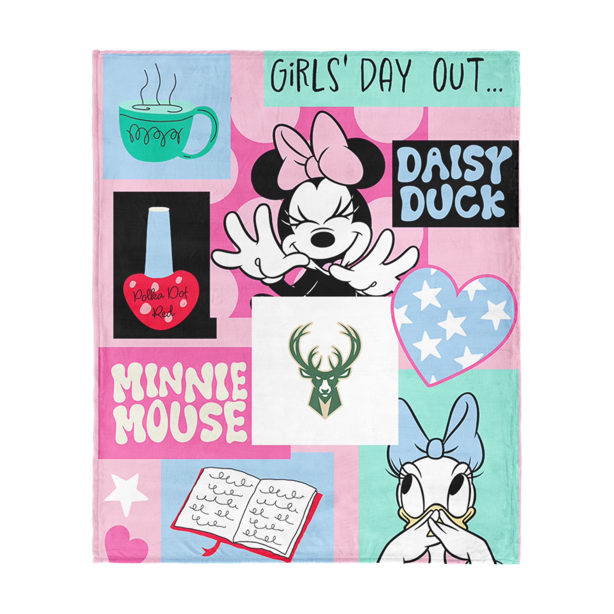 NBA Milwaukee Bucks Disney Minnie Mouse Checker Floral Pink Silk Touch Throw Blanket 46x60 inches