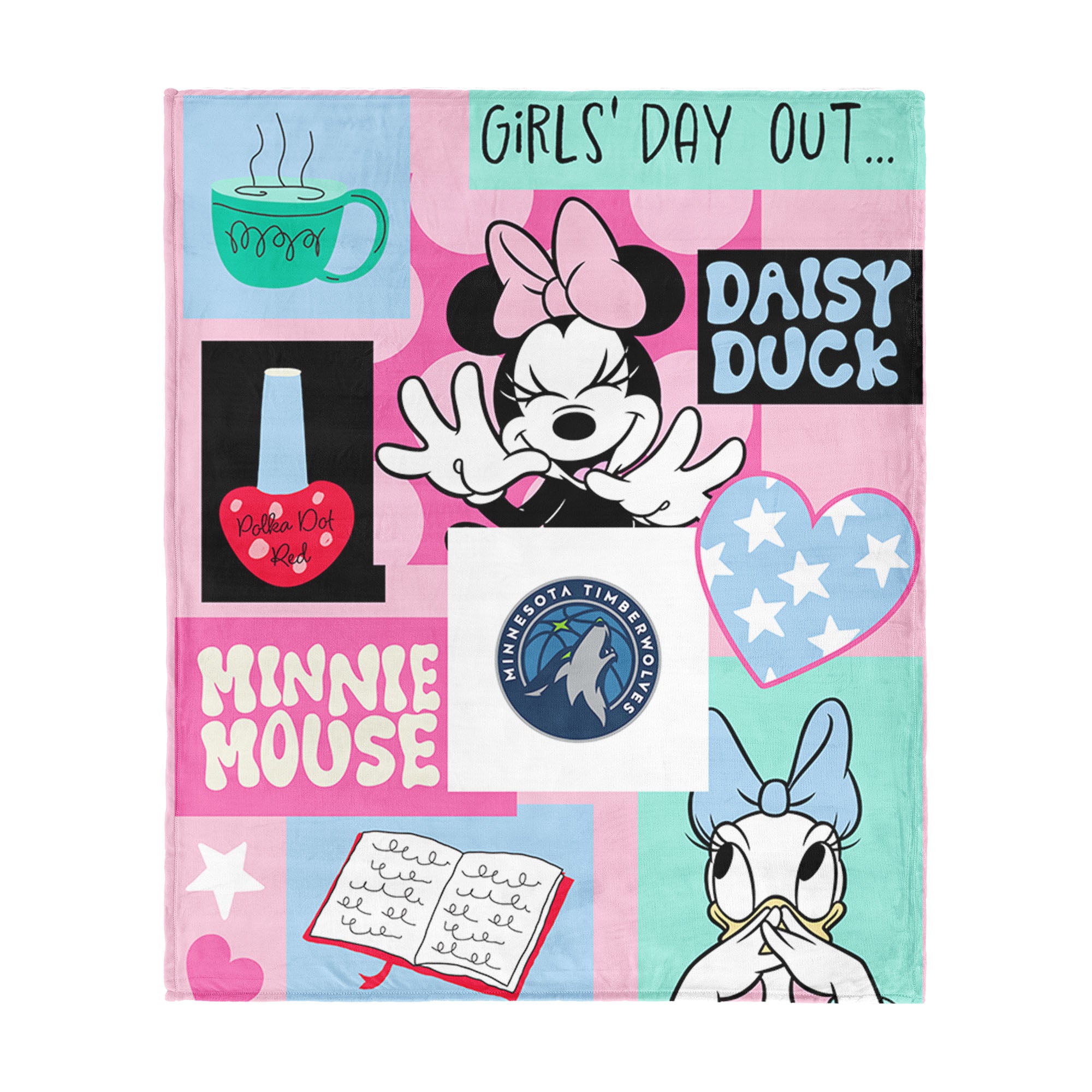 NBA Minnesota Timberwolves Disney Minnie Mouse Checker Floral Pink Silk Touch Throw Blanket 46x60 inches
