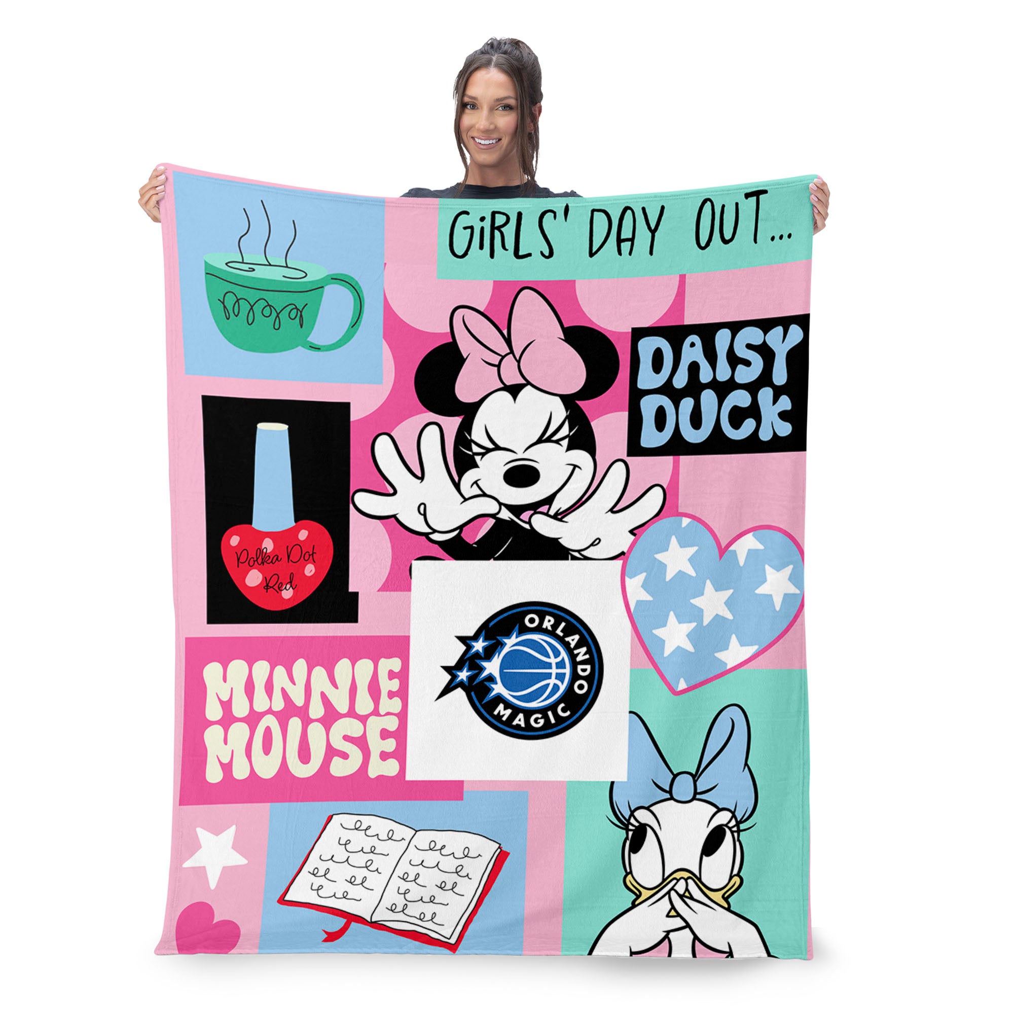 NBA Orlando Magic Disney Minnie Mouse Checker Floral Pink Silk Touch Throw Blanket 46x60 inches