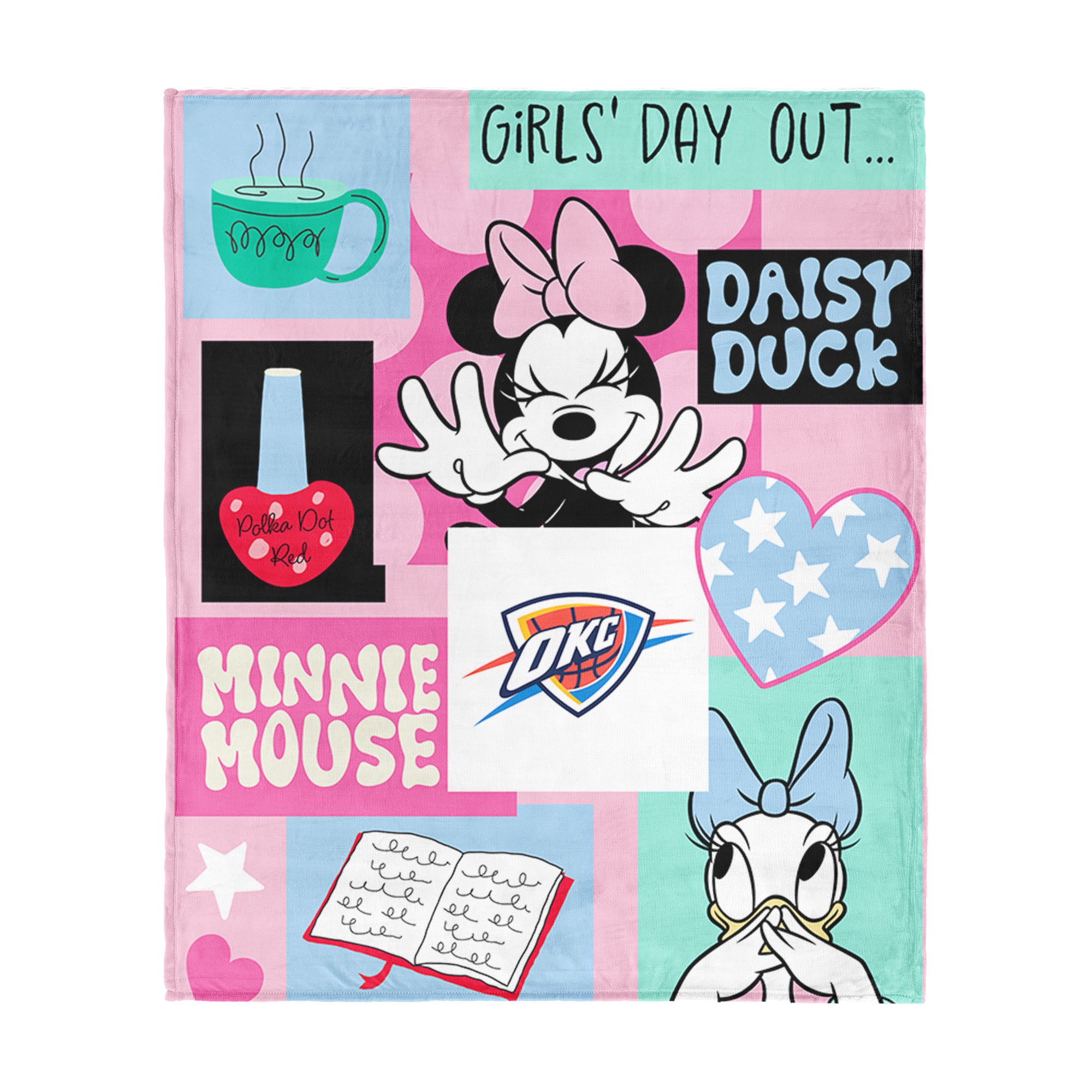 NBA Oklahoma City Thunder Disney Minnie Mouse Checker Floral Pink Silk Touch Throw Blanket 46x60 inches