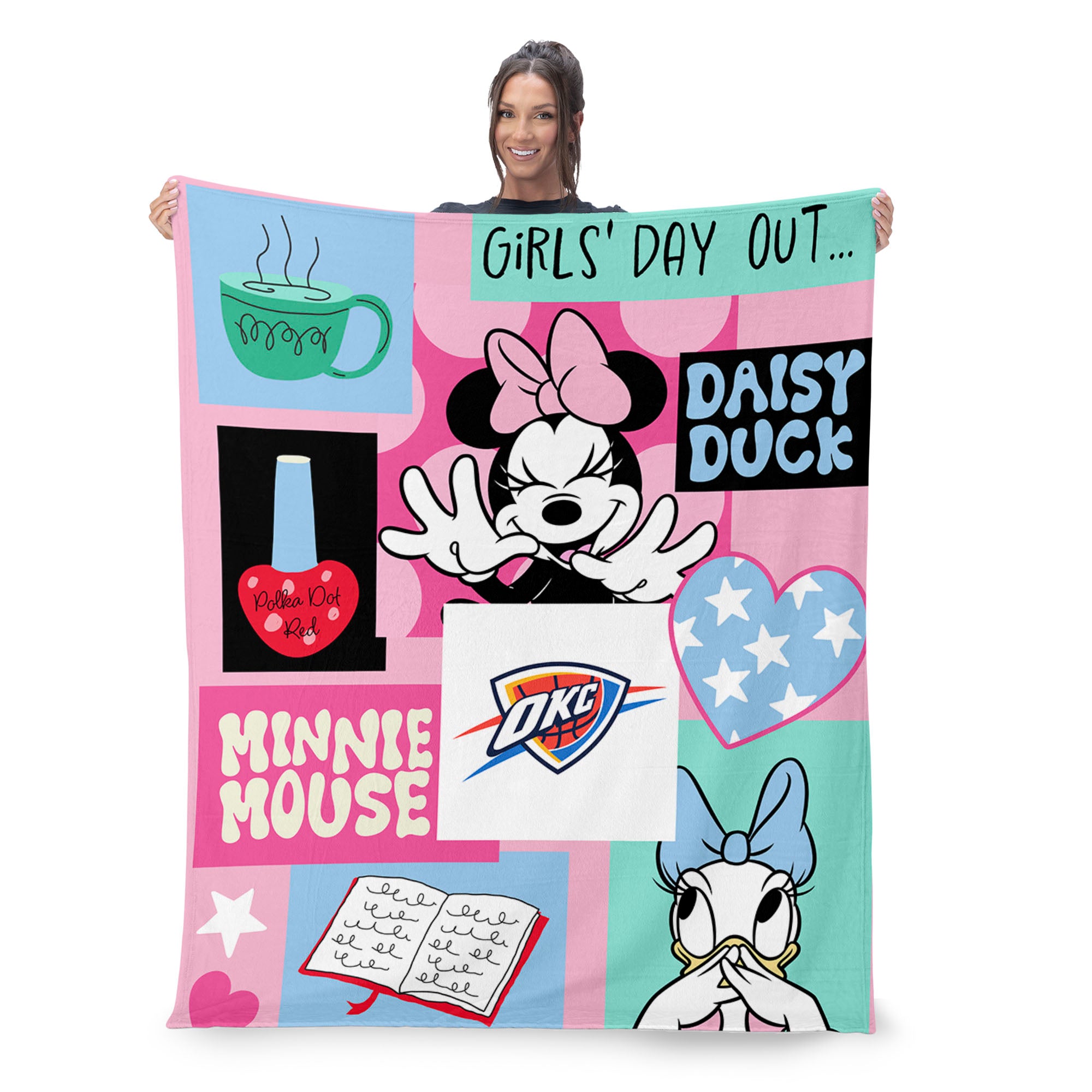 NBA Oklahoma City Thunder Disney Minnie Mouse Checker Floral Pink Silk Touch Throw Blanket 46x60 inches