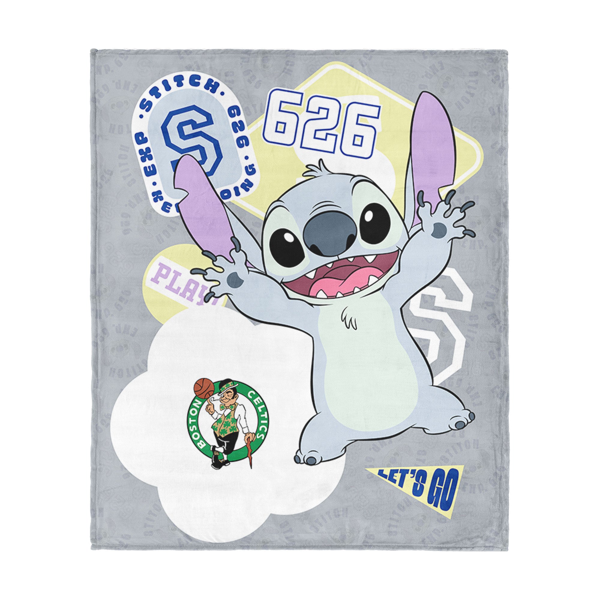 NBA Boston Celtics Disney Lilo & Stitch Stickers Grey Silk Touch Throw Blanket 46x60 inches