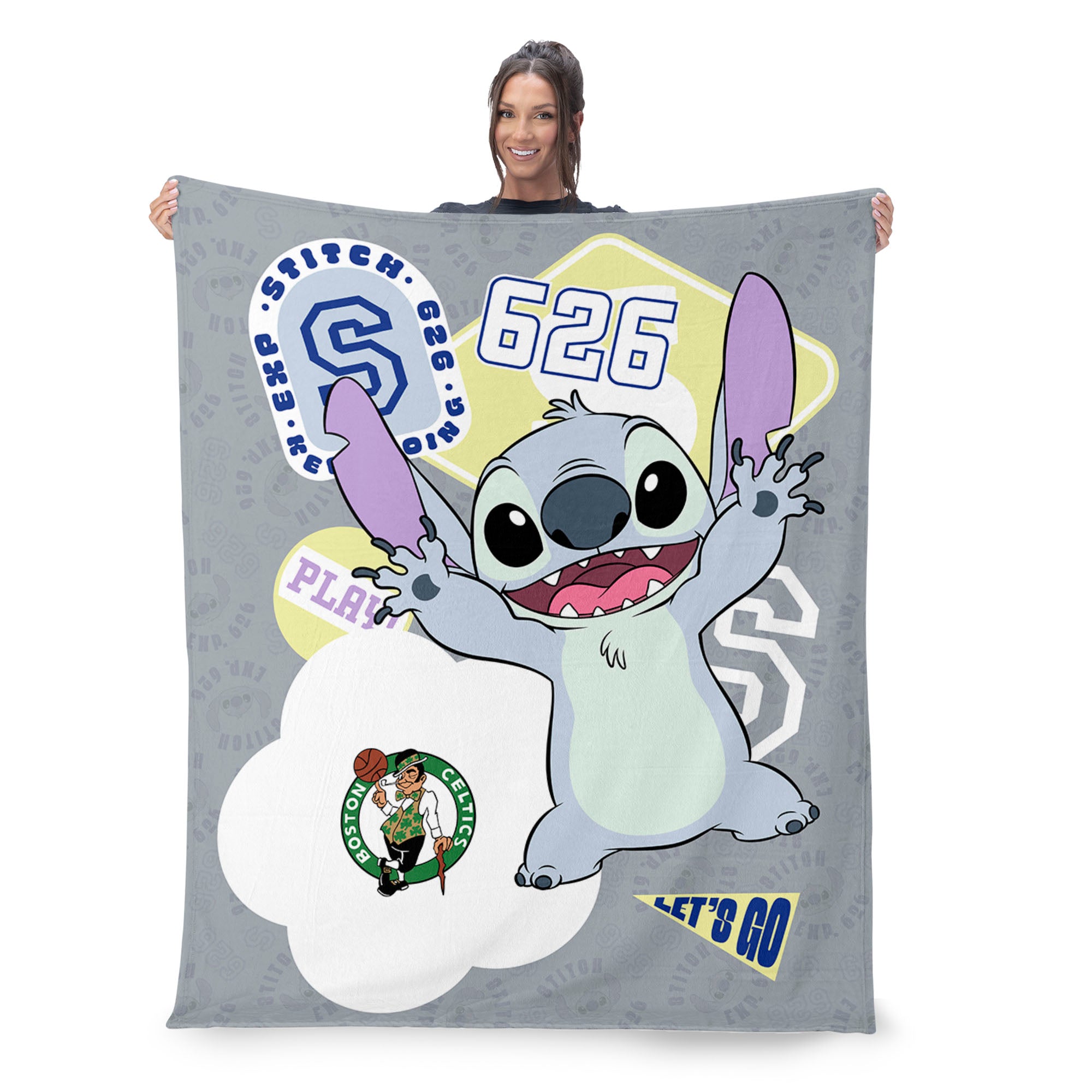 NBA Boston Celtics Disney Lilo & Stitch Stickers Grey Silk Touch Throw Blanket 46x60 inches