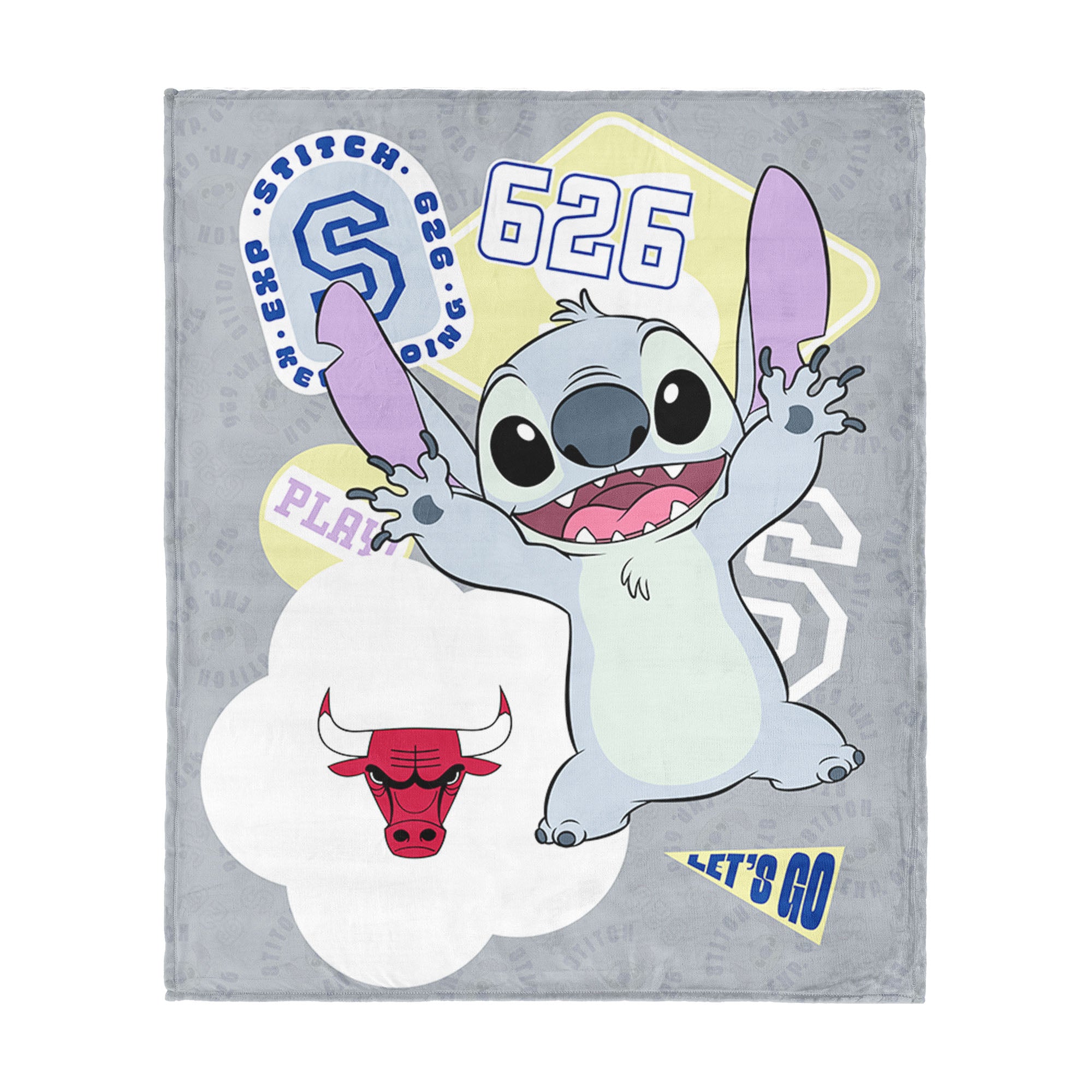 NBA Chicago Bulls Disney Lilo & Stitch Stickers Grey Silk Touch Throw Blanket 46x60 inches