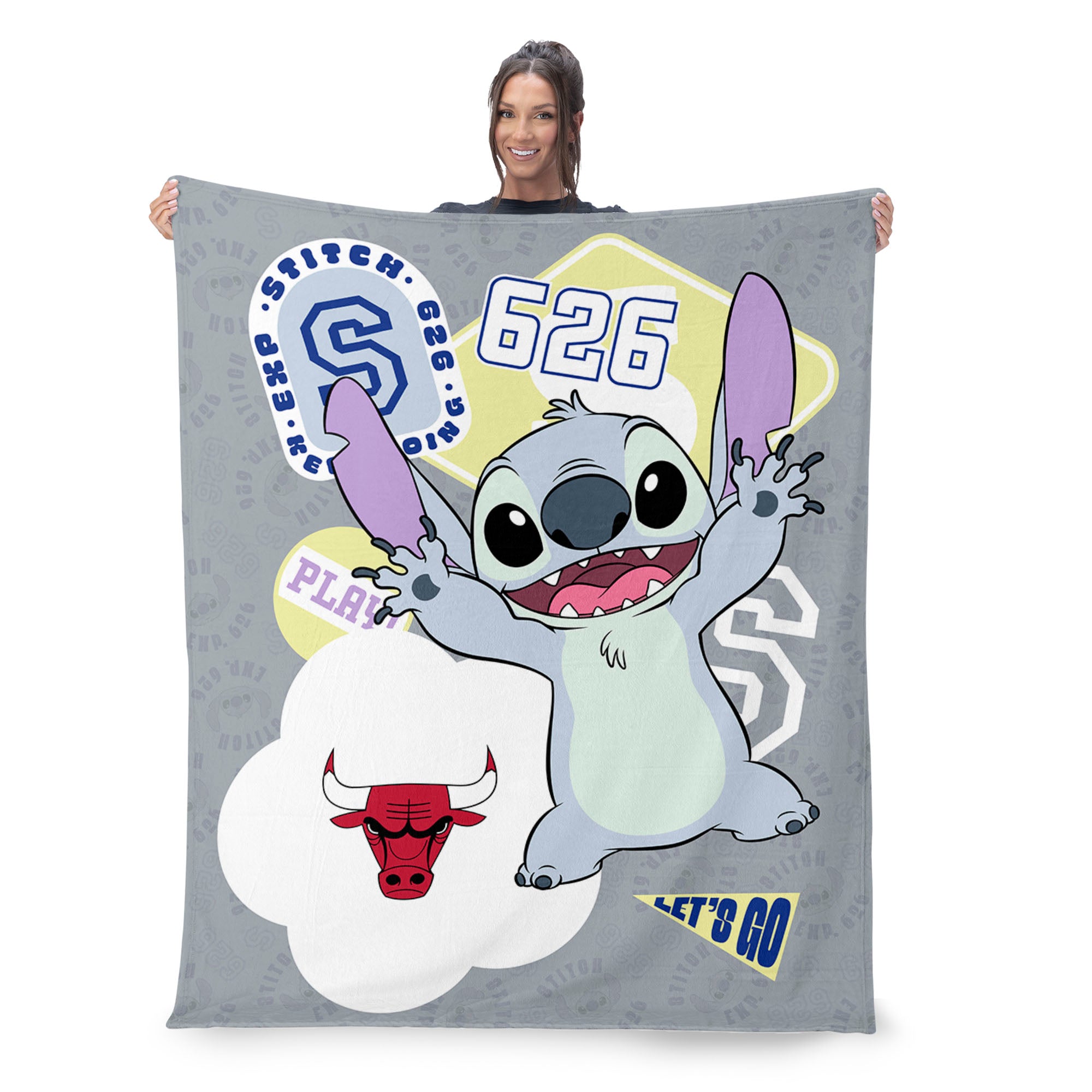 NBA Chicago Bulls Disney Lilo & Stitch Stickers Grey Silk Touch Throw Blanket 46x60 inches