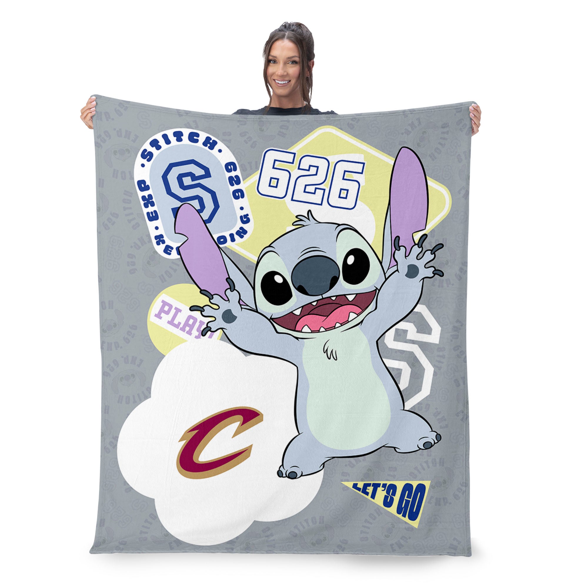 NBA Cleveland Cavaliers Disney Lilo & Stitch Stickers Grey Silk Touch Throw Blanket 46x60 inches