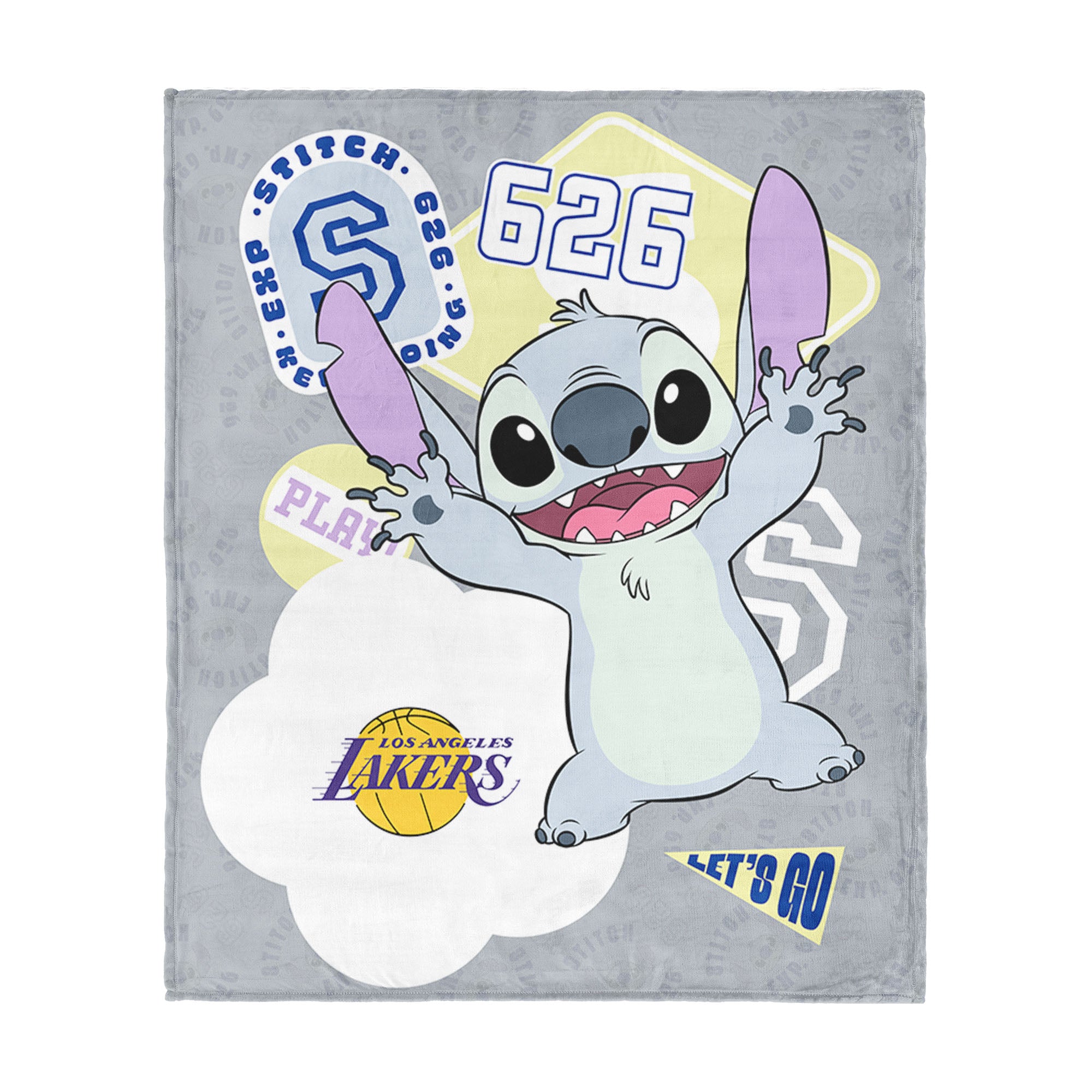 NBA Los Angeles Lakers Disney Lilo & Stitch Stickers Grey Silk Touch Throw Blanket 46x60 inches