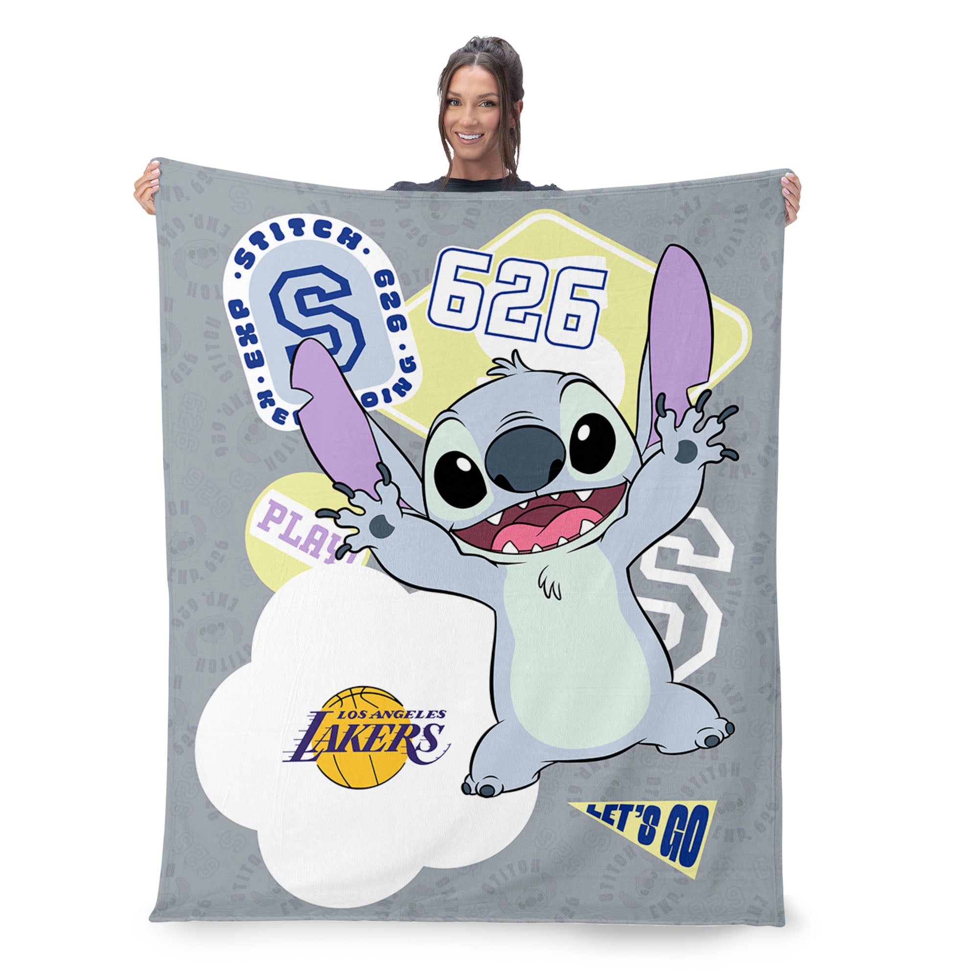 NBA Los Angeles Lakers Disney Lilo & Stitch Stickers Grey Silk Touch Throw Blanket 46x60 inches