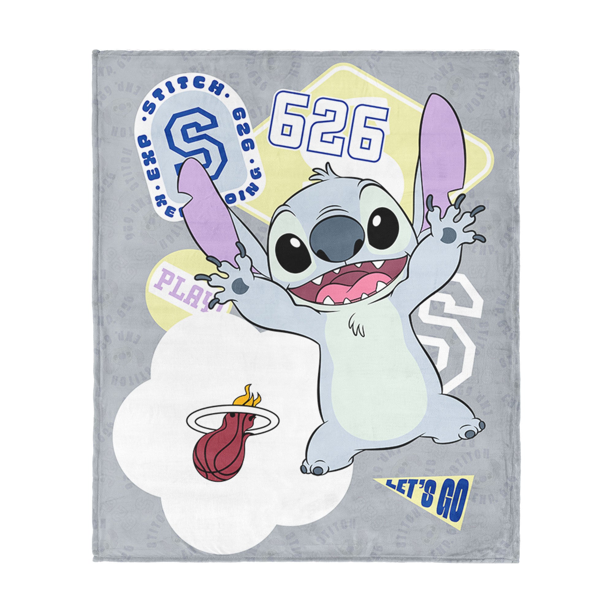 NBA Miami Heat Disney Lilo & Stitch Stickers Grey Silk Touch Throw Blanket 46x60 inches