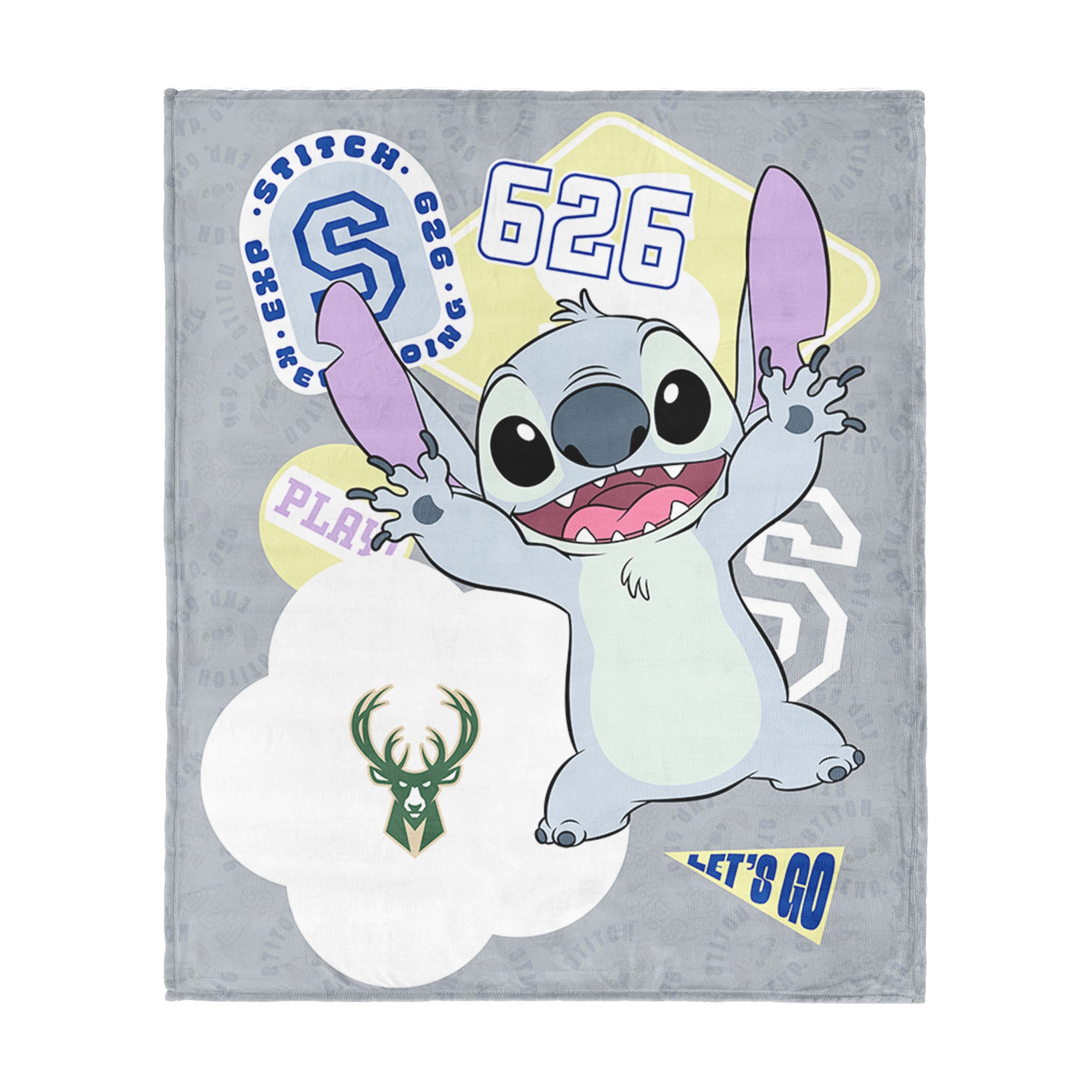 NBA Milwaukee Bucks Disney Lilo & Stitch Stickers Grey Silk Touch Throw Blanket 46x60 inches
