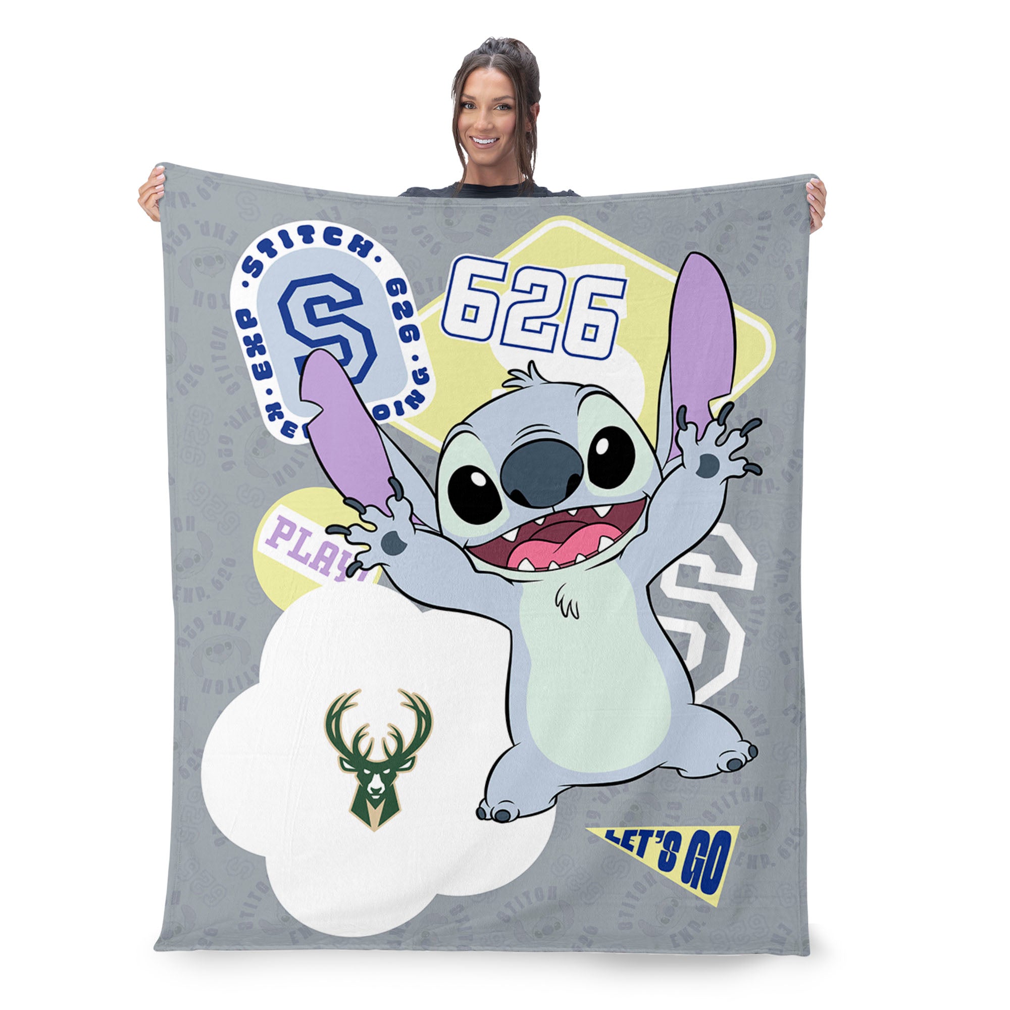 NBA Milwaukee Bucks Disney Lilo & Stitch Stickers Grey Silk Touch Throw Blanket 46x60 inches