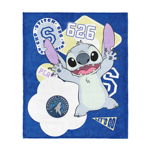 NBA Minnesota Timberwolves Disney Lilo & Stitch Stickers Royal Silk Touch Throw Blanket 46x60 inches