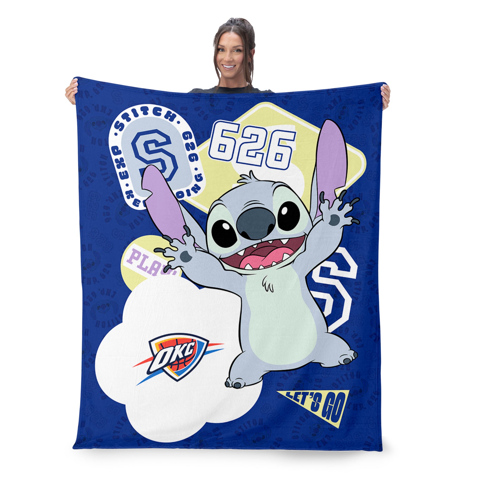NBA Oklahoma City Thunder Disney Lilo & Stitch Stickers Royal Silk Touch Throw Blanket 46x60 inches
