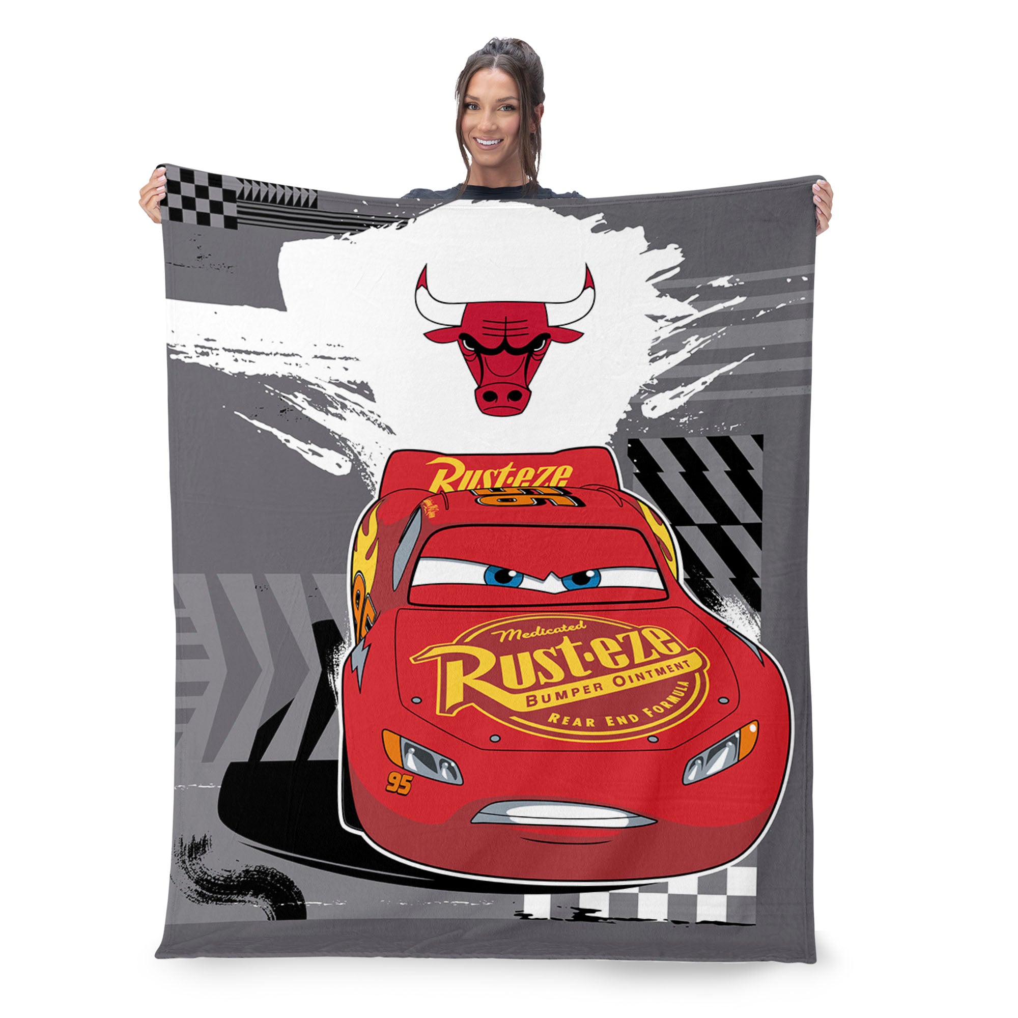 NBA Chicago Bulls Disney Cars Lap Time Grey Silk Touch Throw Blanket 46x60 inches