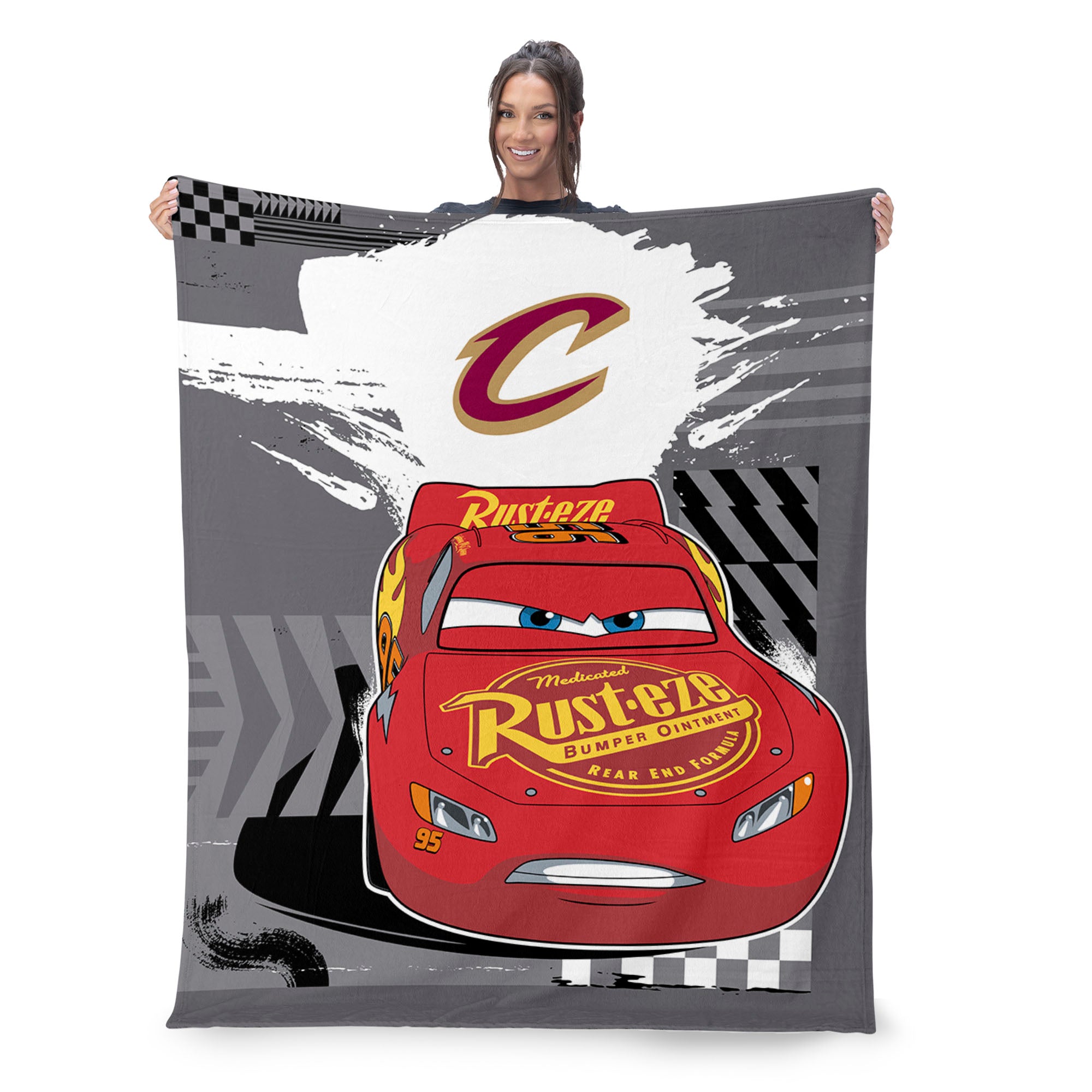 NBA Cleveland Cavaliers Disney Cars Lap Time Grey Silk Touch Throw Blanket 46x60 inches