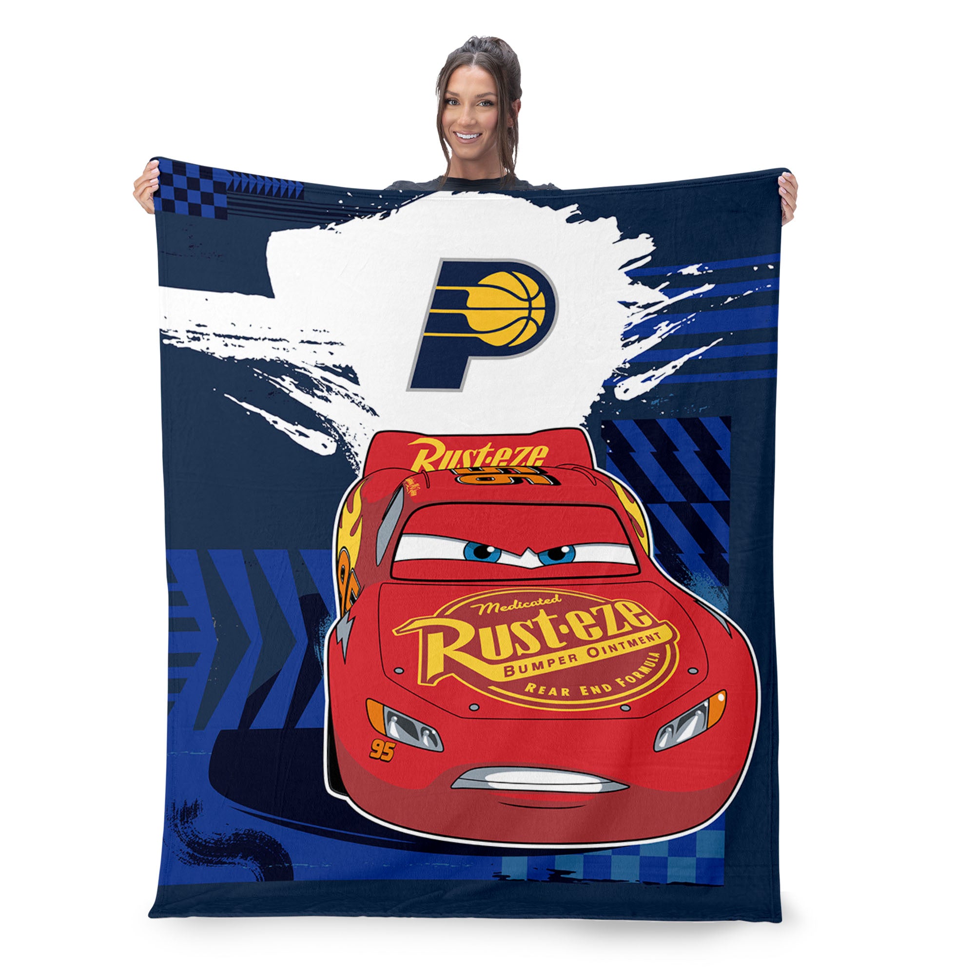 NBA Indiana Pacers Disney Cars Lap Time Navy Silk Touch Throw Blanket 46x60 inches