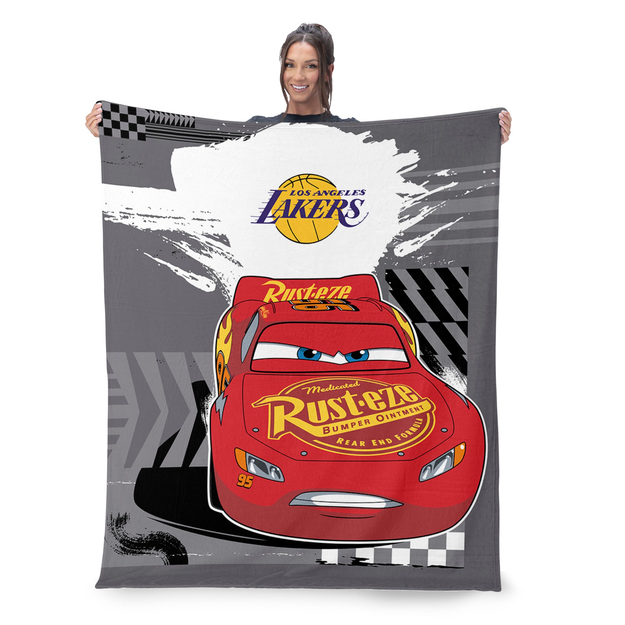 NBA Los Angeles Lakers Disney Cars Lap Time Grey Silk Touch Throw Blanket 46x60 inches