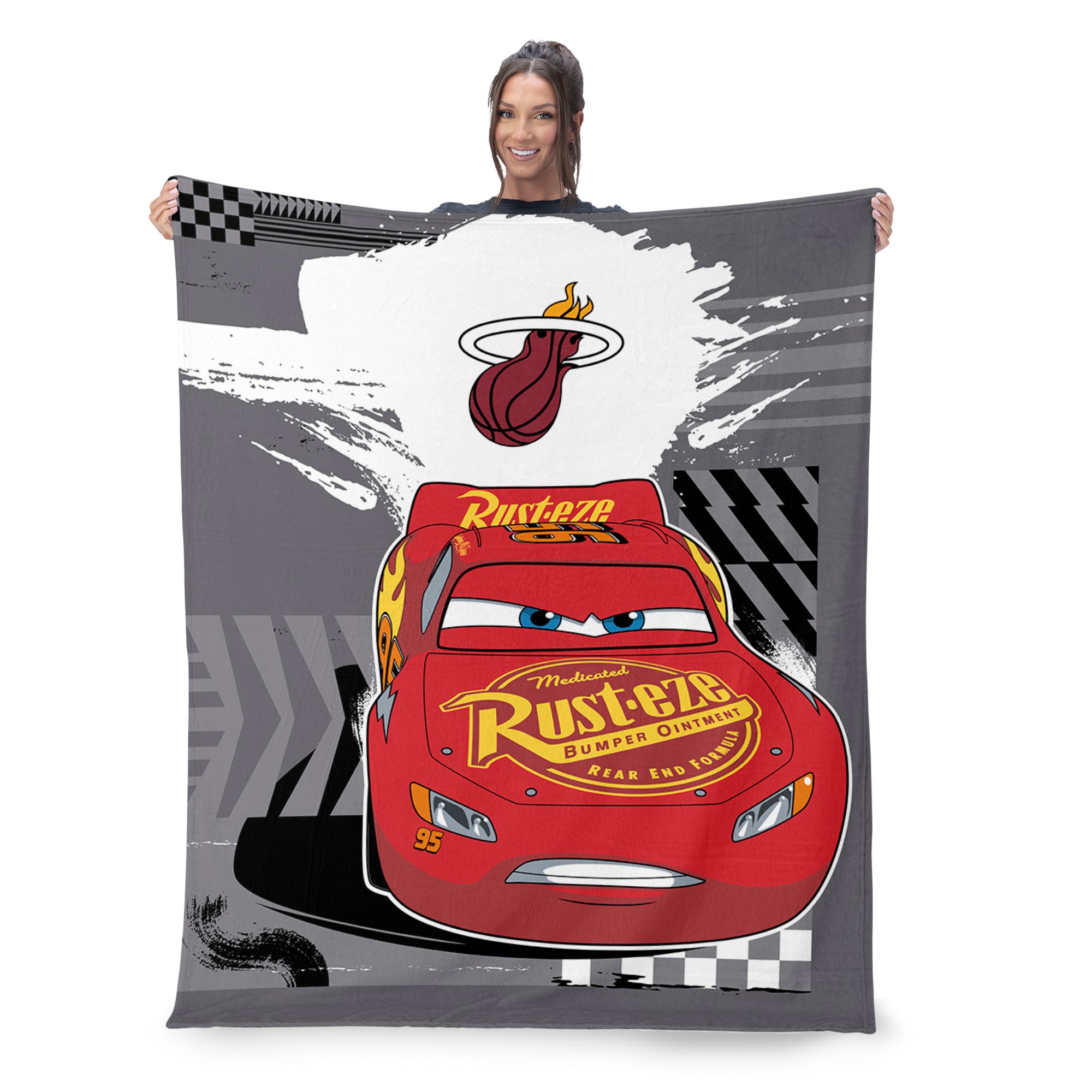 NBA Miami Heat Disney Cars Lap Time Grey Silk Touch Throw Blanket 46x60 inches