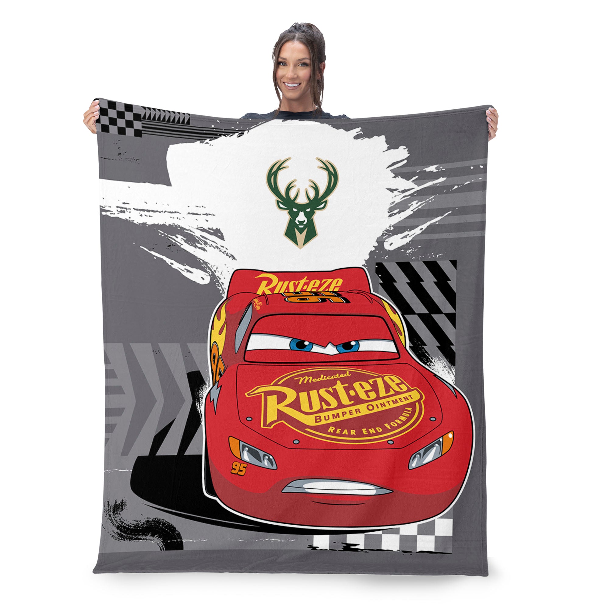 NBA Milwaukee Bucks Disney Cars Lap Time Grey Silk Touch Throw Blanket 46x60 inches