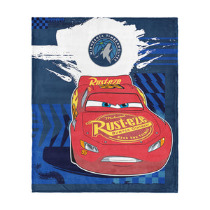 NBA Minnesota Timberwolves Disney Cars Lap Time Navy Silk Touch Throw Blanket 46x60 inches