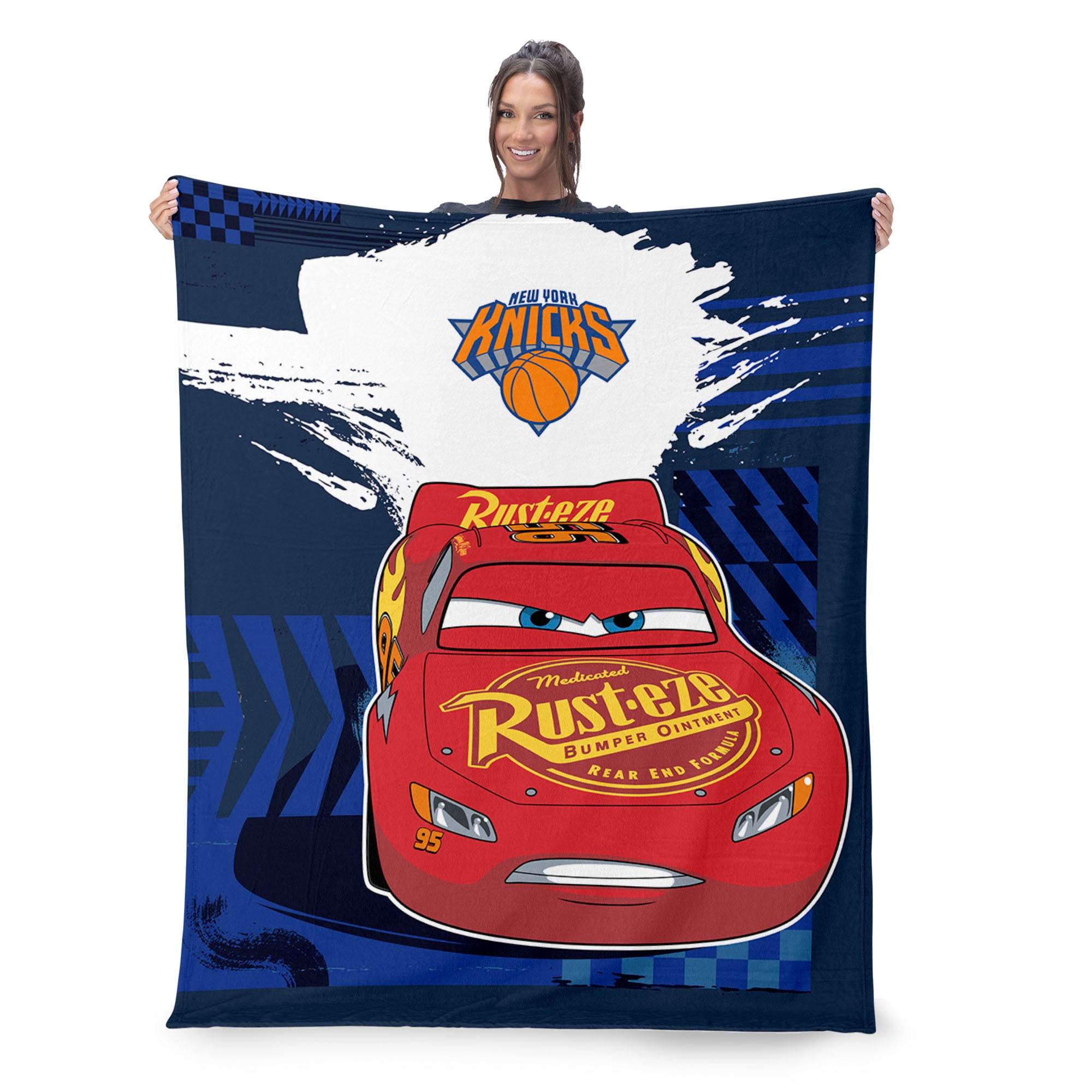 NBA New York Knicks Disney Cars Lap Time Navy Silk Touch Throw Blanket 46x60 inches