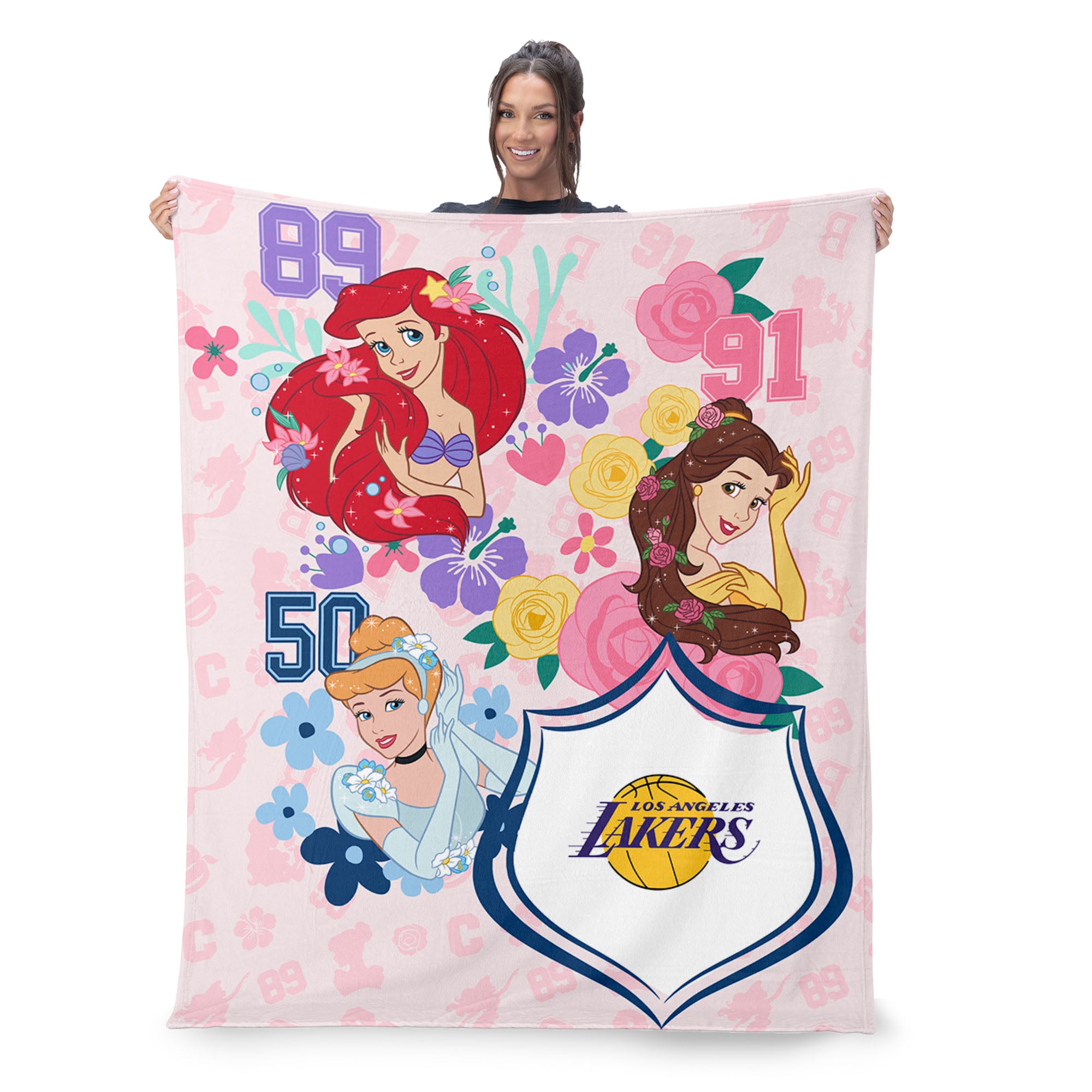 NBA Los Angeles Lakers Disney Princesses Game On Girls Pink Silk Touch Throw Blanket 46x60 inches