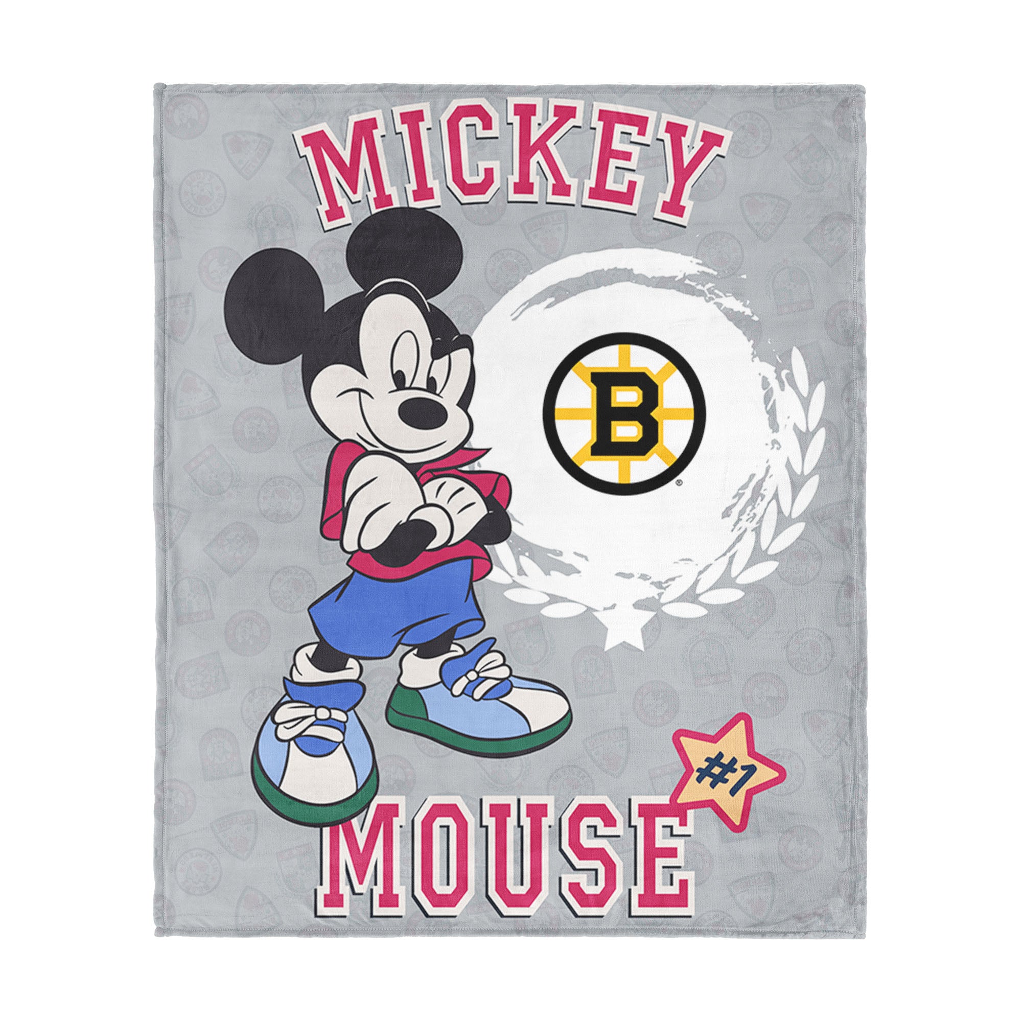 NHL Boston Bruins Disney Mickey Mouse Baller Grey Silk Touch Throw Blanket 46x60 inches
