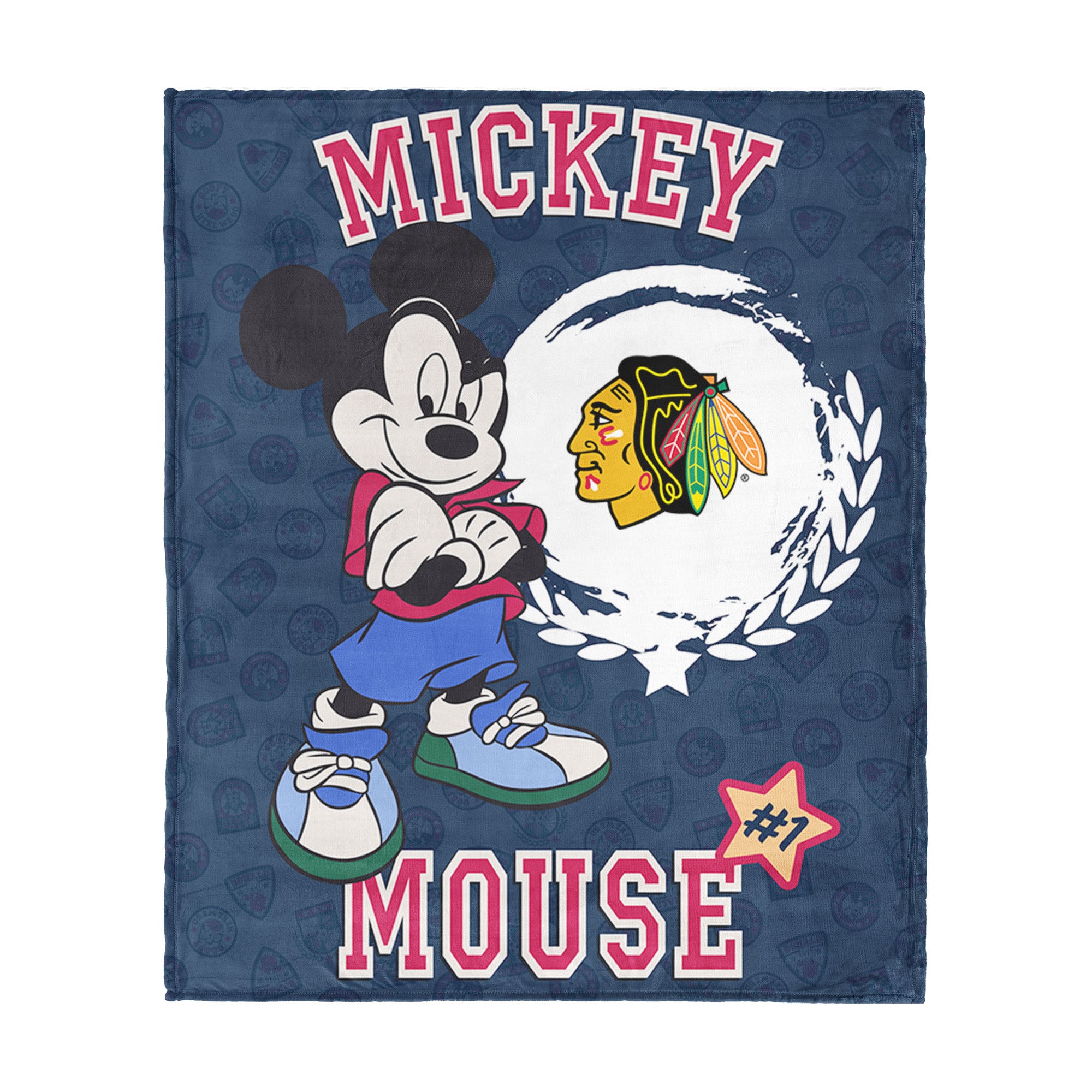 NHL Chicago Blackhawks Disney Mickey Mouse Baller Navy Silk Touch Throw Blanket 46x60 inches