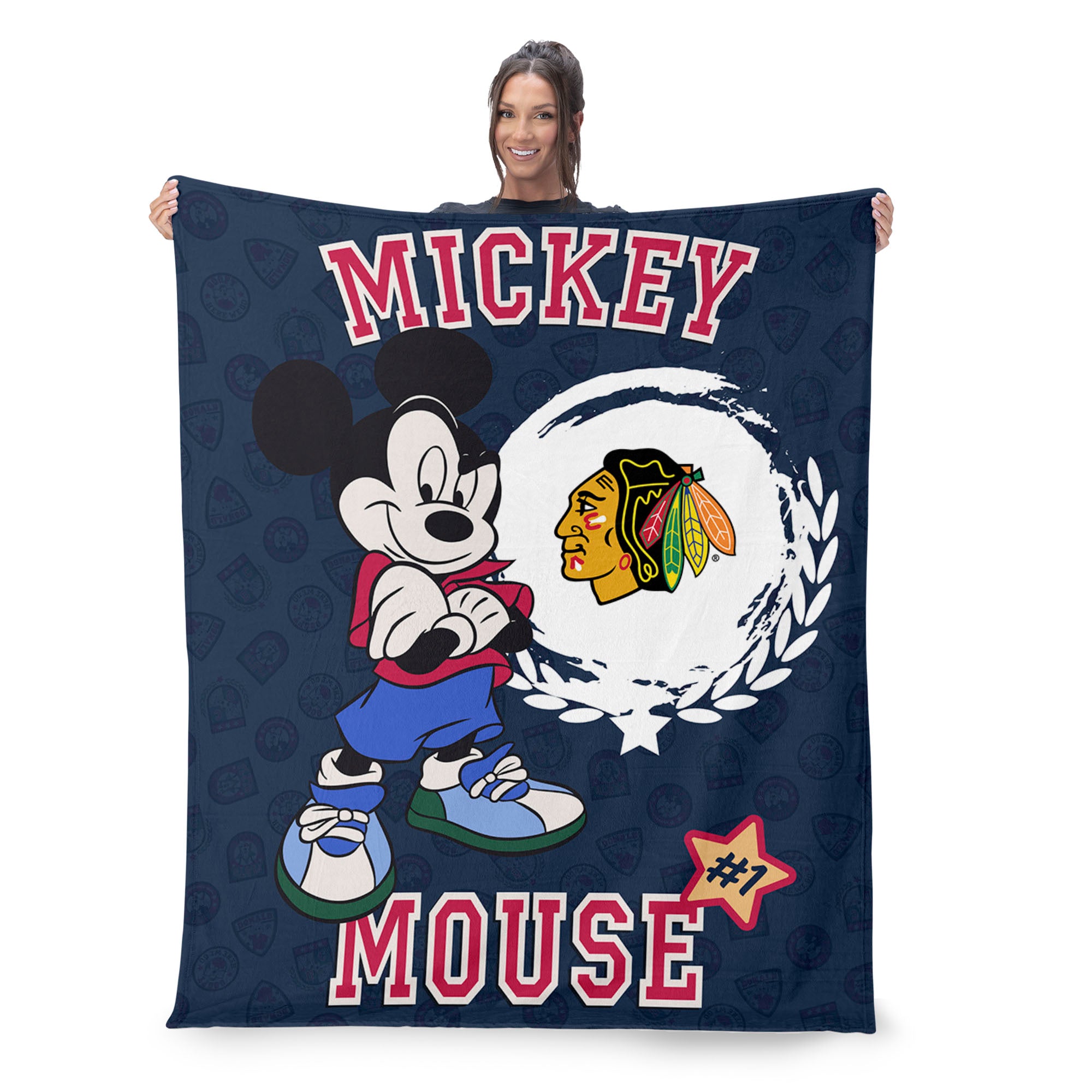NHL Chicago Blackhawks Disney Mickey Mouse Baller Navy Silk Touch Throw Blanket 46x60 inches