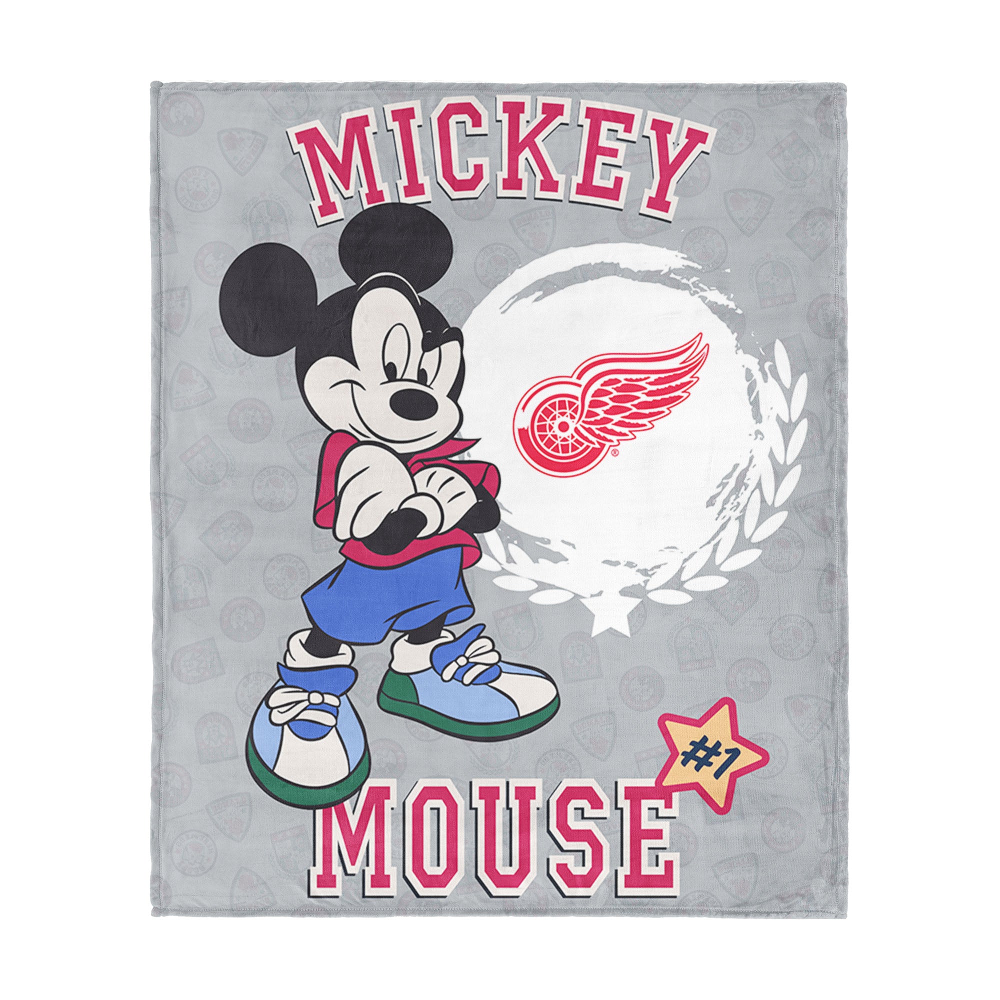NHL Detroit Red Wings Disney Mickey Mouse Baller Grey Silk Touch Throw Blanket 46x60 inches