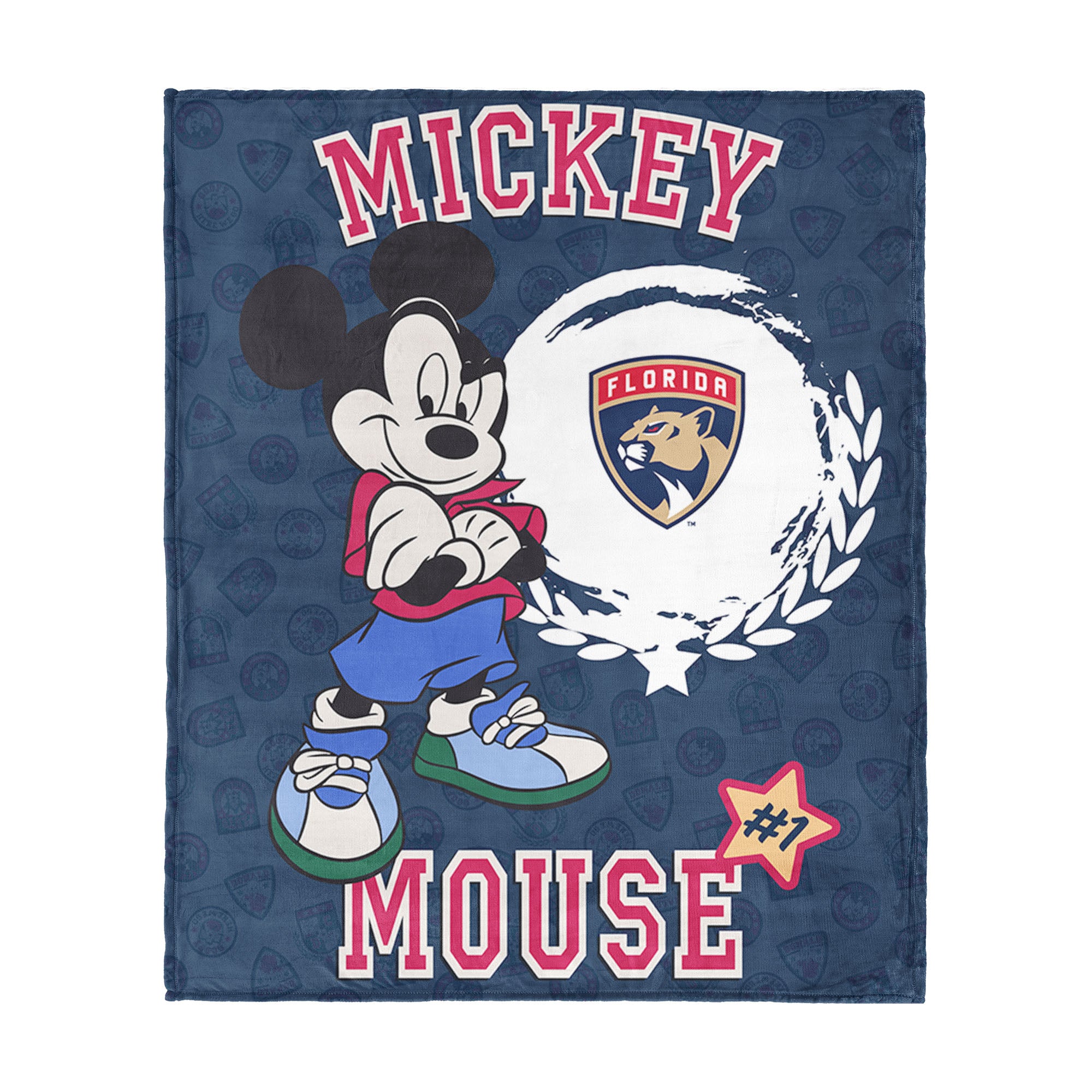 NHL Florida Panthers Disney Mickey Mouse Baller Navy Silk Touch Throw Blanket 46x60 inches