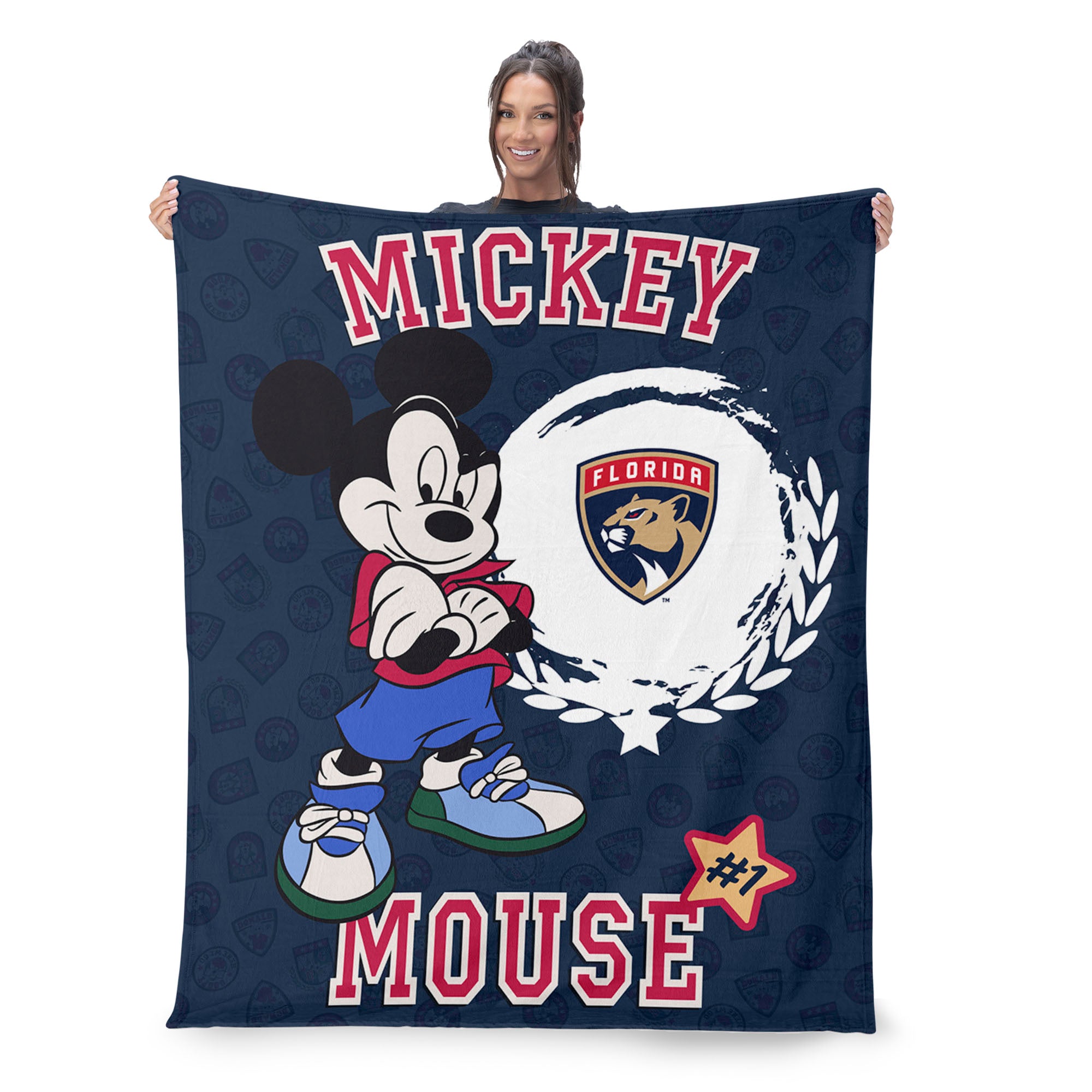 NHL Florida Panthers Disney Mickey Mouse Baller Navy Silk Touch Throw Blanket 46x60 inches