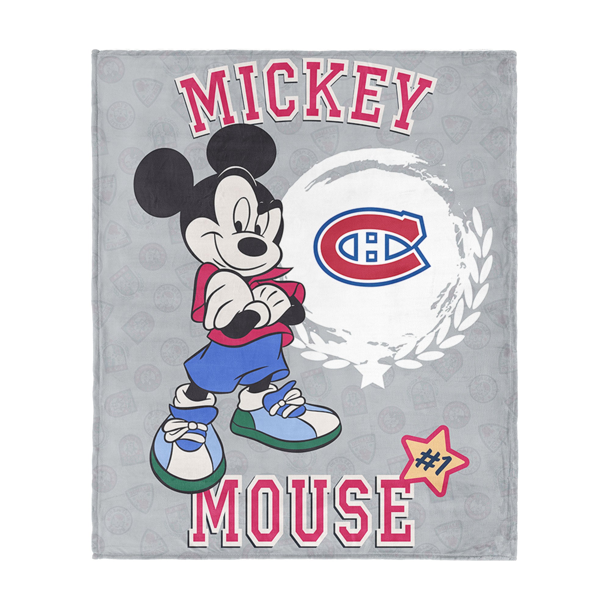 NHL Montreal Canadiens Disney Mickey Mouse Baller Grey Silk Touch Throw Blanket 46x60 inches