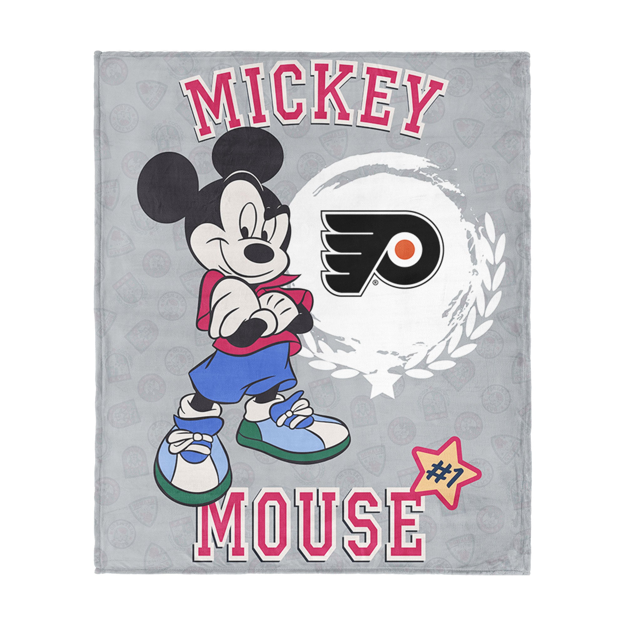 NHL Philadelphia Flyers Disney Mickey Mouse Baller Grey Silk Touch Throw Blanket 46x60 inches