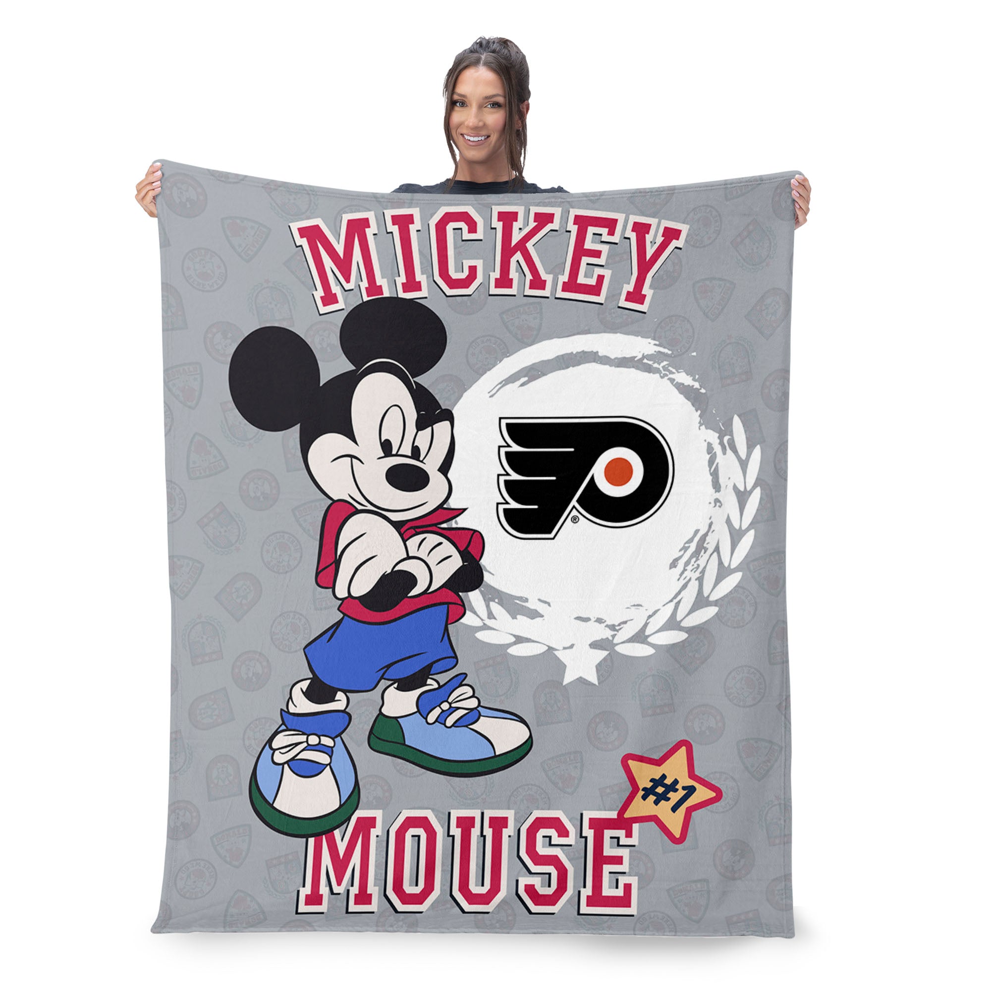 NHL Philadelphia Flyers Disney Mickey Mouse Baller Grey Silk Touch Throw Blanket 46x60 inches
