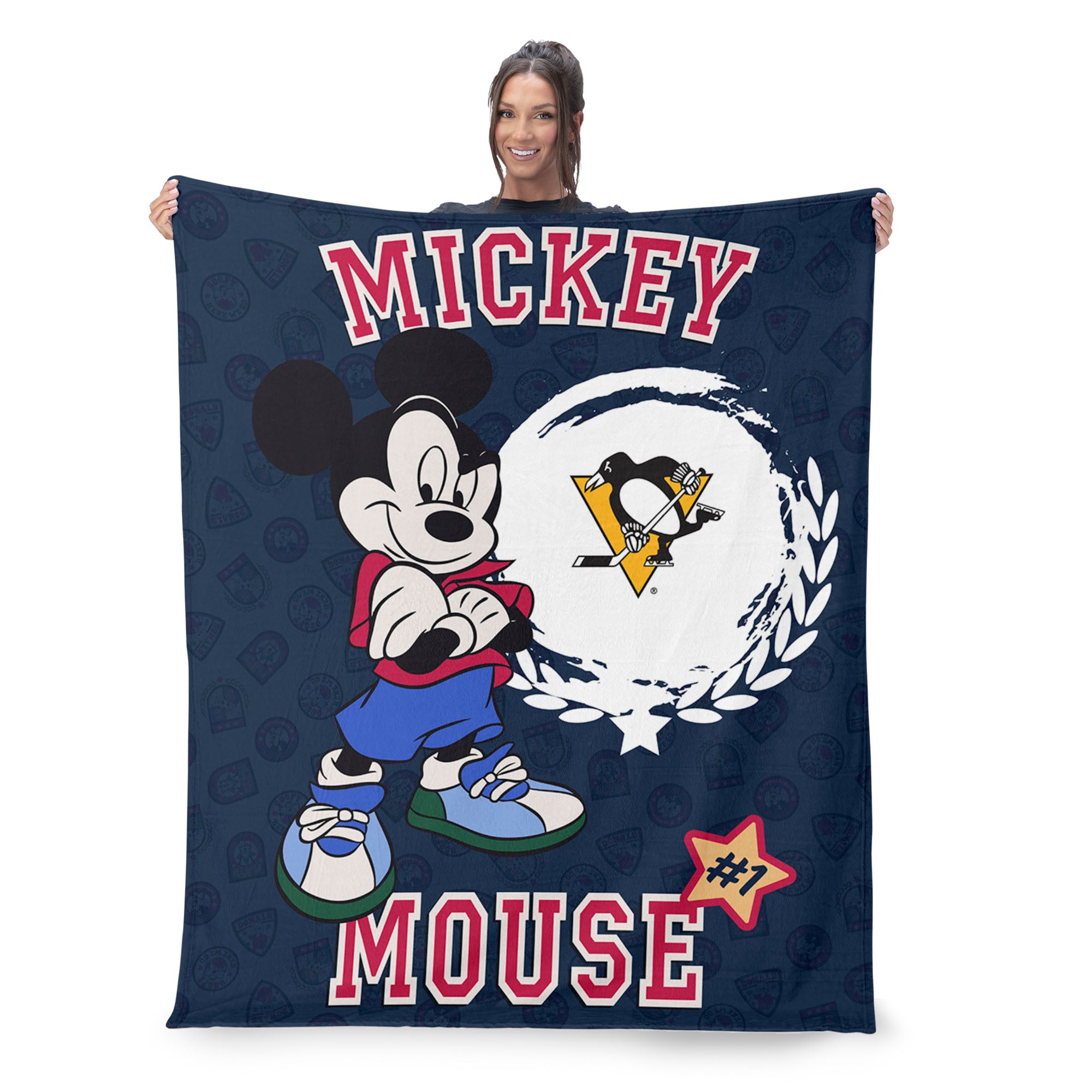 NHL Pittsburgh Penguins Disney Mickey Mouse Baller Navy Silk Touch Throw Blanket 46x60 inches