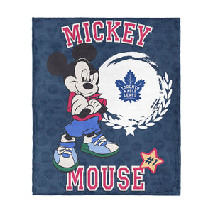 NHL Toronto Maple Leafs Disney Mickey Mouse Baller Navy Silk Touch Throw Blanket 46x60 inches