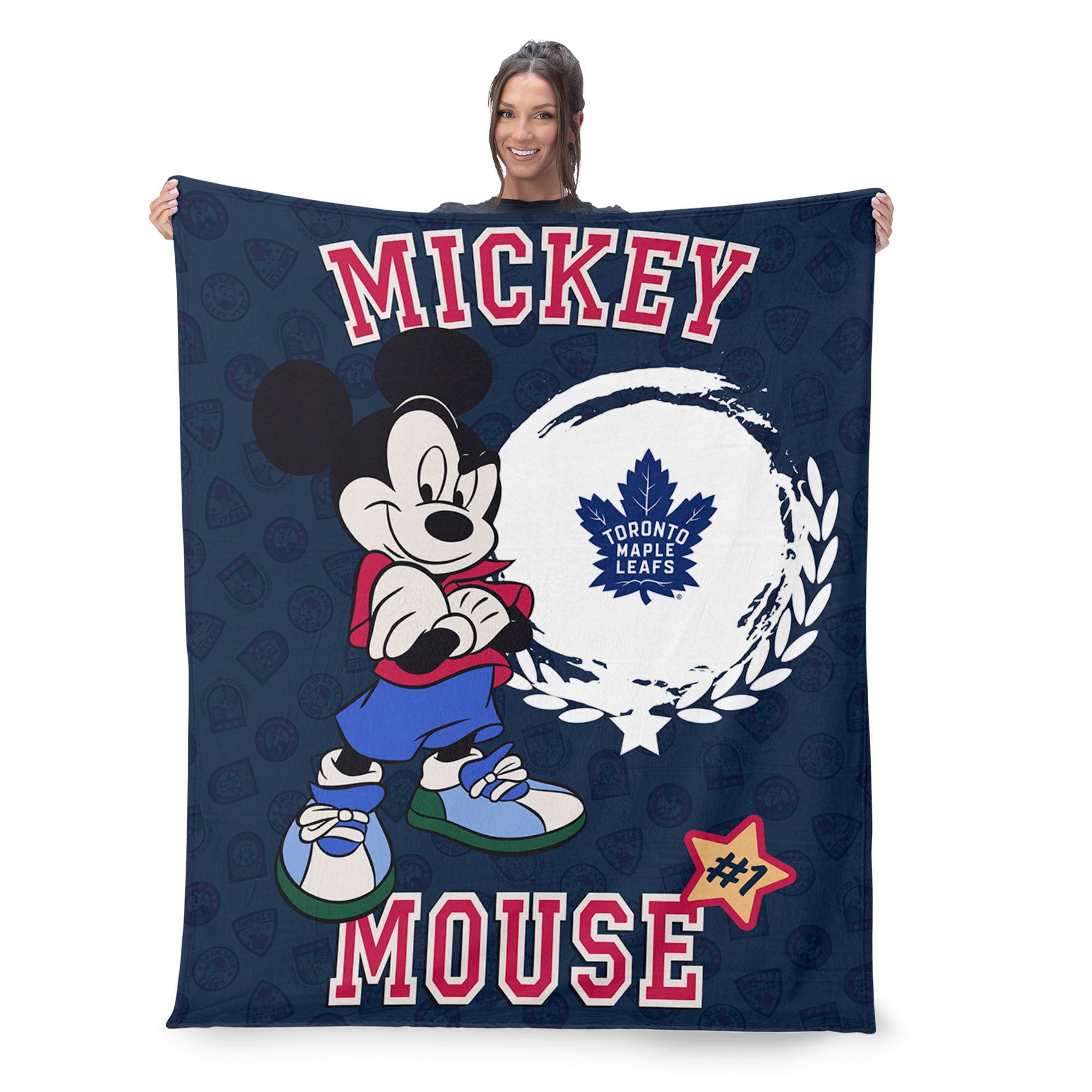 NHL Toronto Maple Leafs Disney Mickey Mouse Baller Navy Silk Touch Throw Blanket 46x60 inches