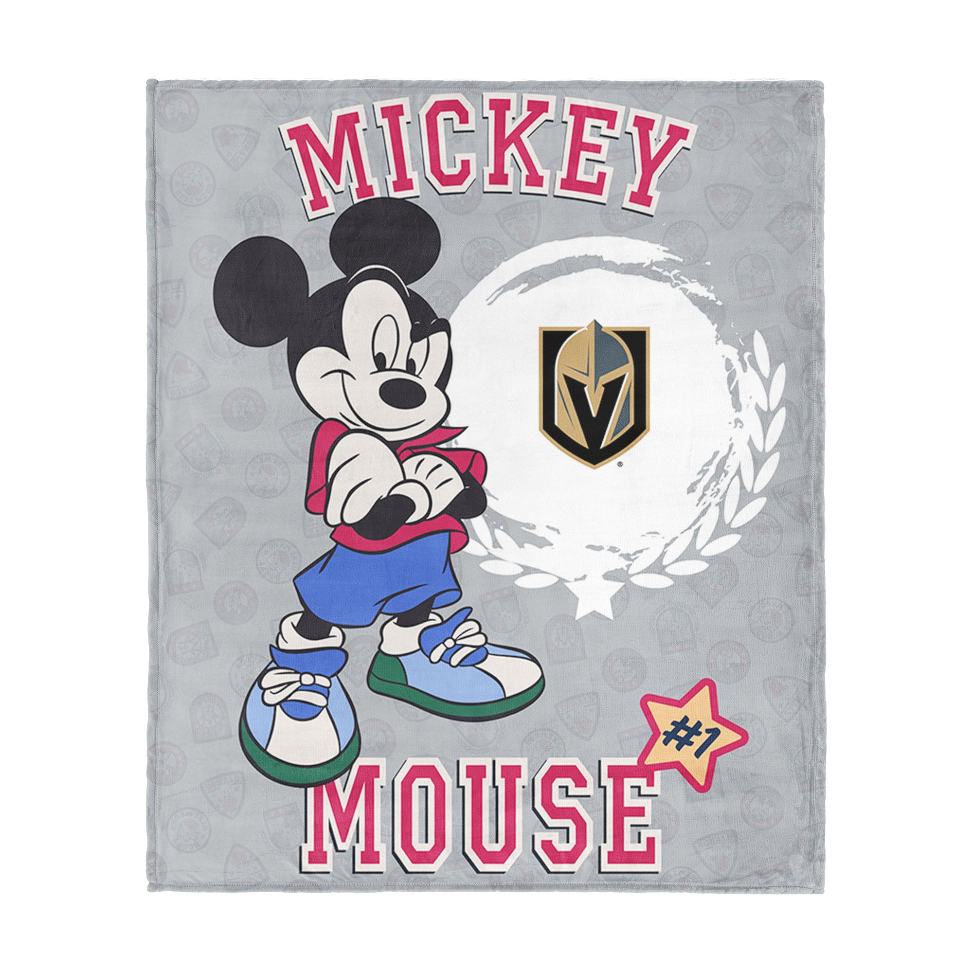NHL Vegas Golden Knights Disney Mickey Mouse Baller Grey Silk Touch Throw Blanket 46x60 inches