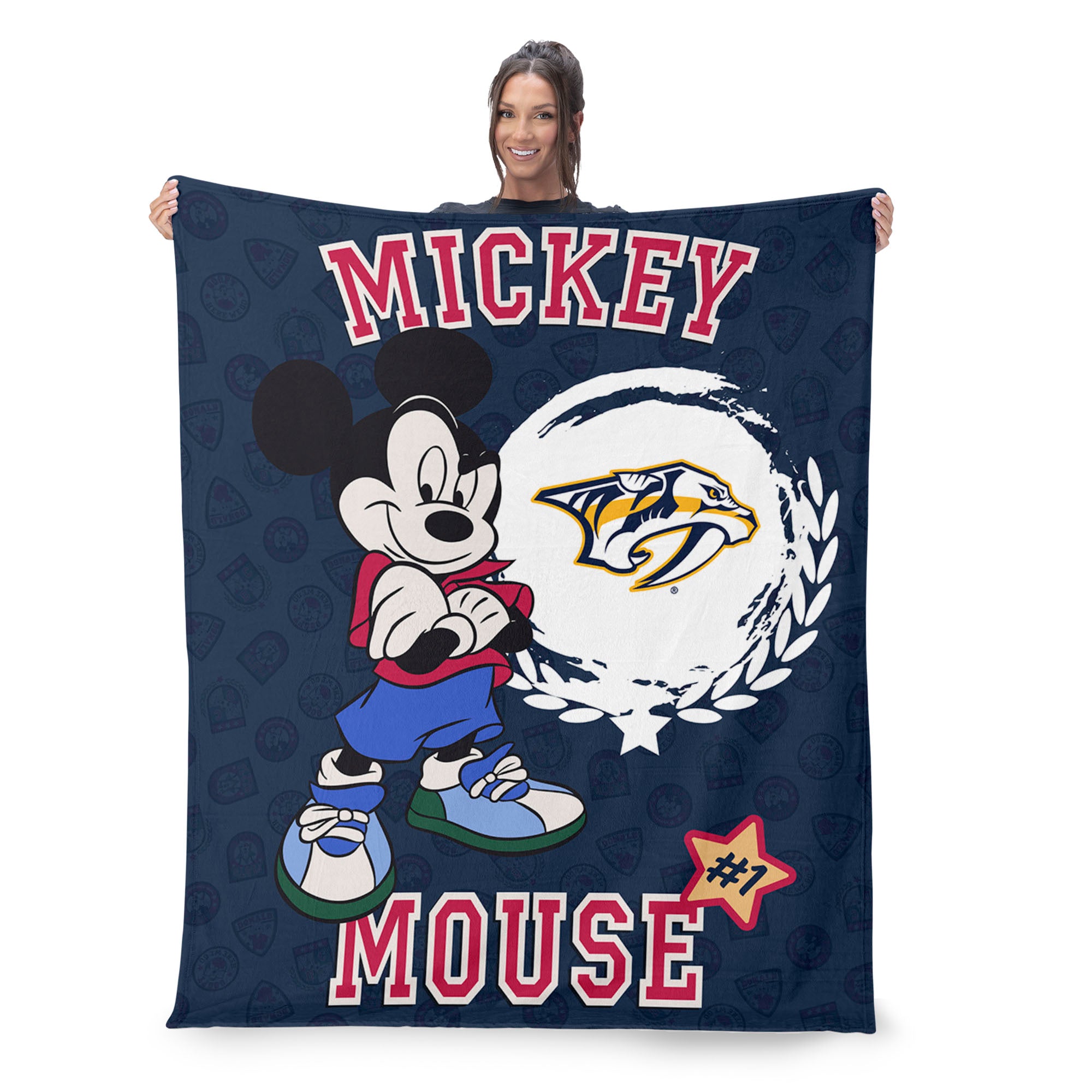 NHL Nashville Predators Disney Mickey Mouse Baller Navy Silk Touch Throw Blanket 46x60 inches