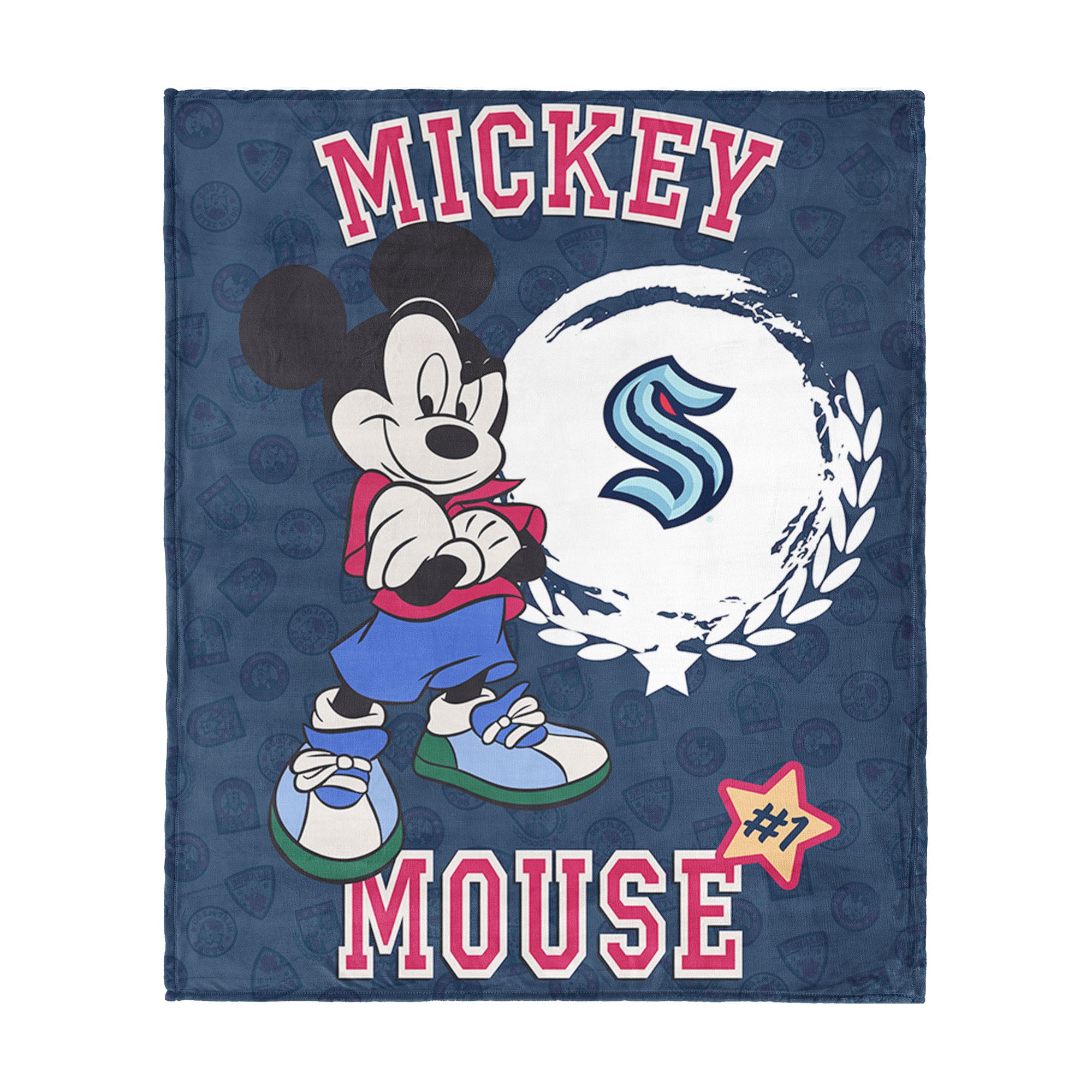 NHL Seattle Kraken Disney Mickey Mouse Baller Navy Silk Touch Throw Blanket 46x60 inches