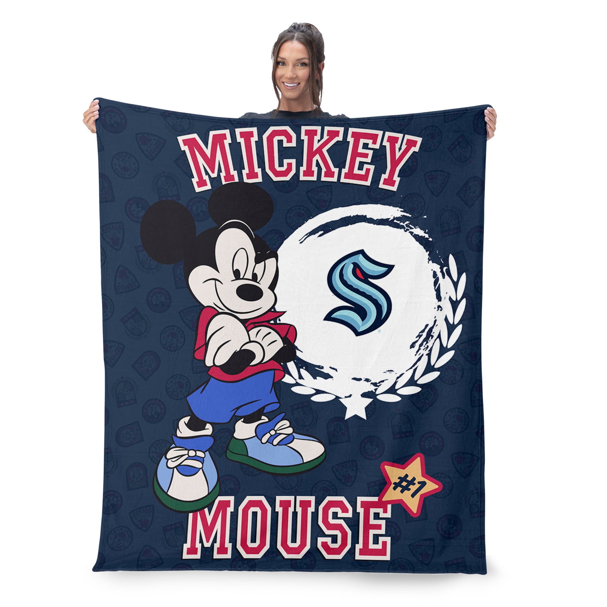NHL Seattle Kraken Disney Mickey Mouse Baller Navy Silk Touch Throw Blanket 46x60 inches