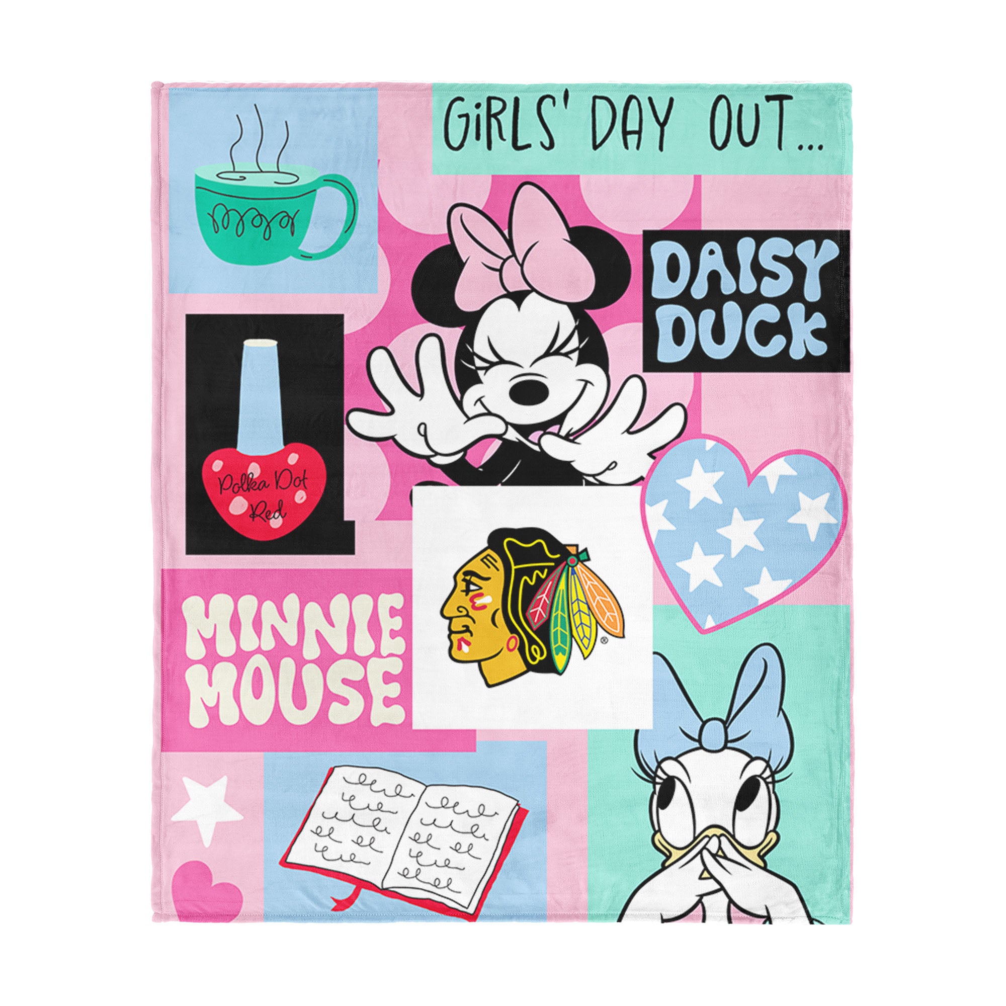 NHL Chicago Blackhawks Disney Minnie Mouse Checker Floral Pink Silk Touch Throw Blanket 46x60 inches