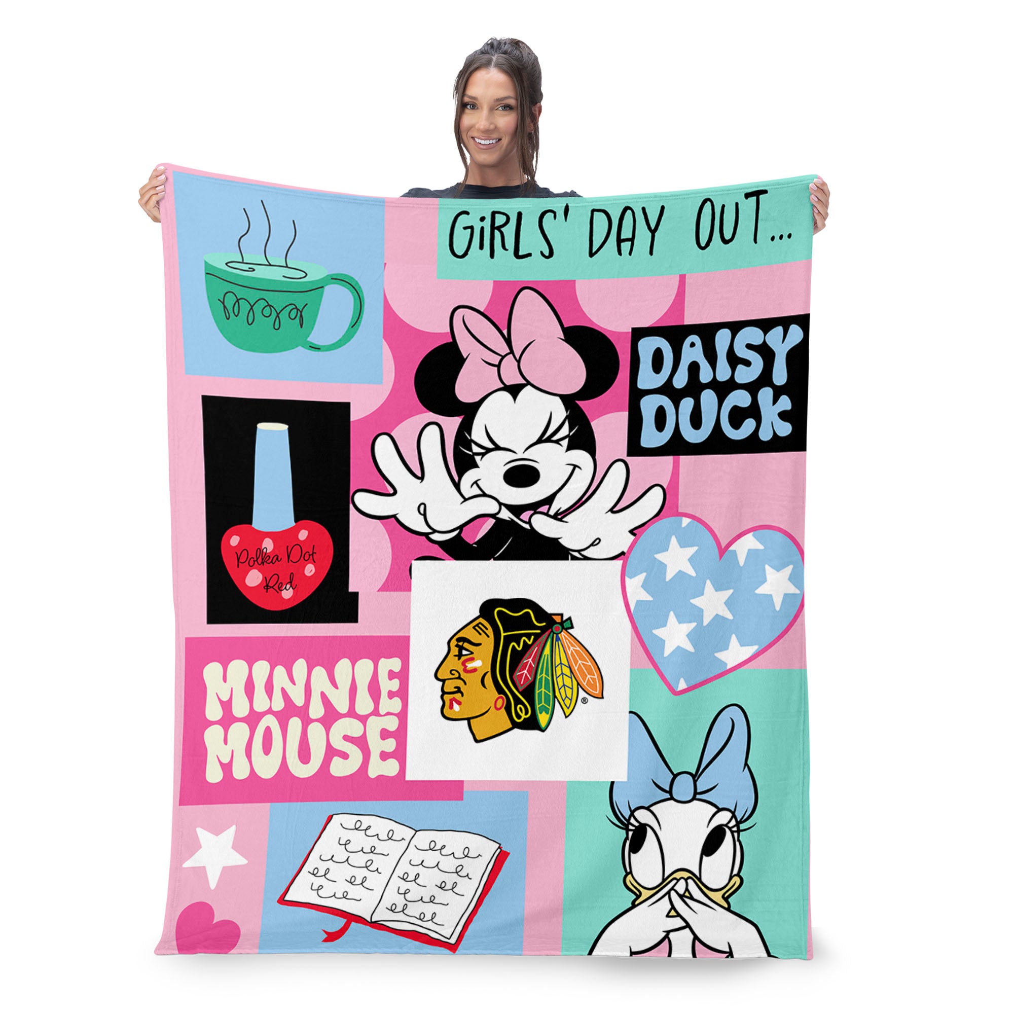 NHL Chicago Blackhawks Disney Minnie Mouse Checker Floral Pink Silk Touch Throw Blanket 46x60 inches
