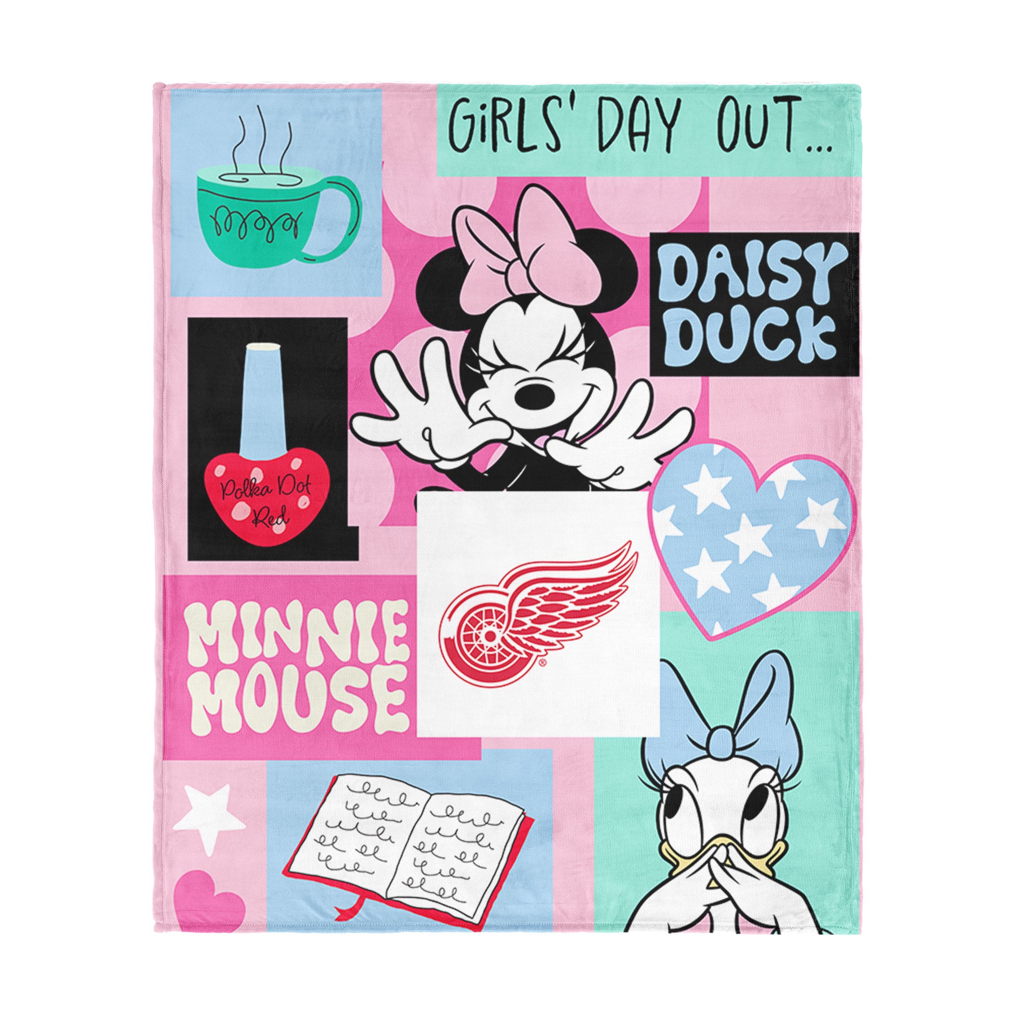 NHL Detroit Red Wings Disney Minnie Mouse Checker Floral Pink Silk Touch Throw Blanket 46x60 inches