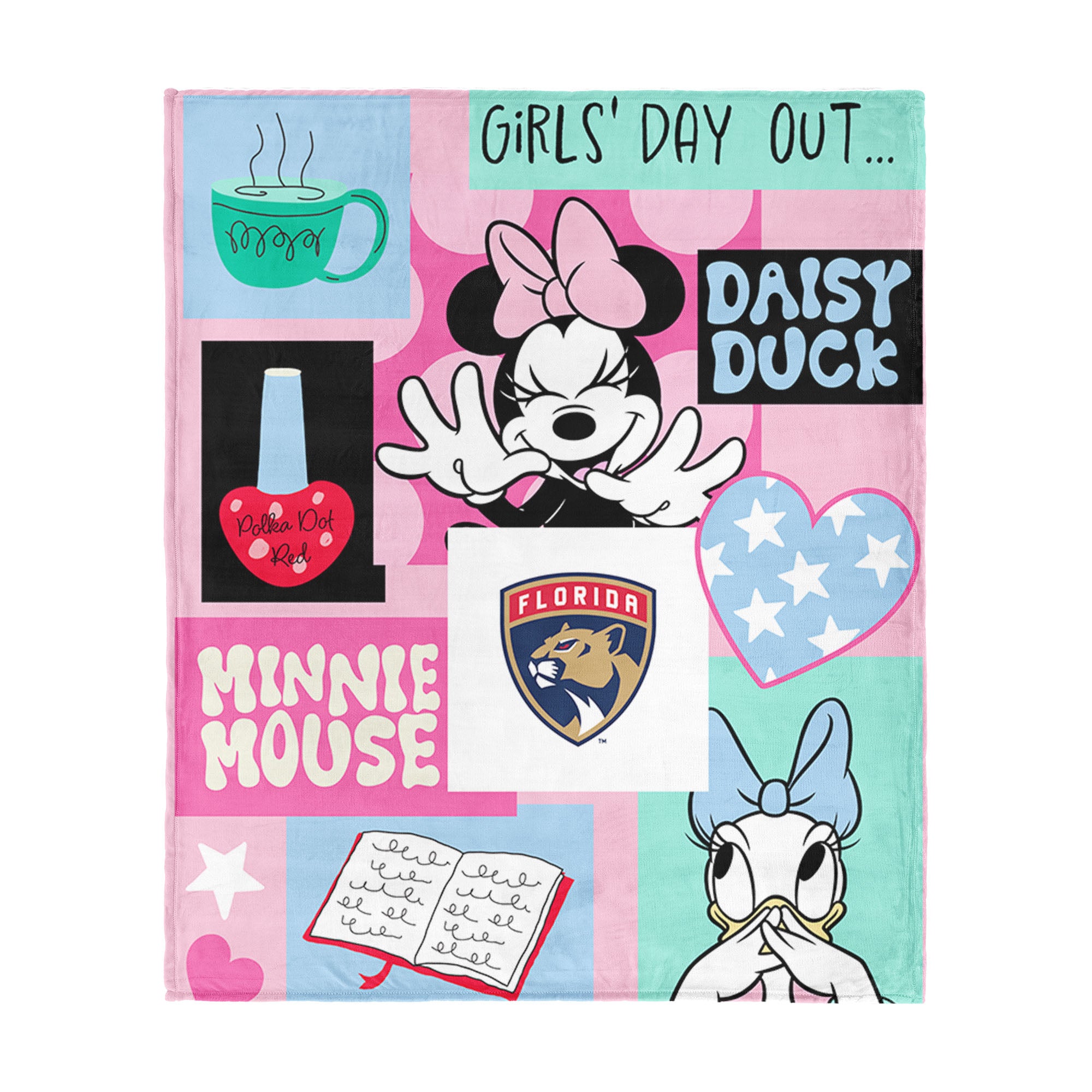 NHL Florida Panthers Disney Minnie Mouse Checker Floral Pink Silk Touch Throw Blanket 46x60 inches